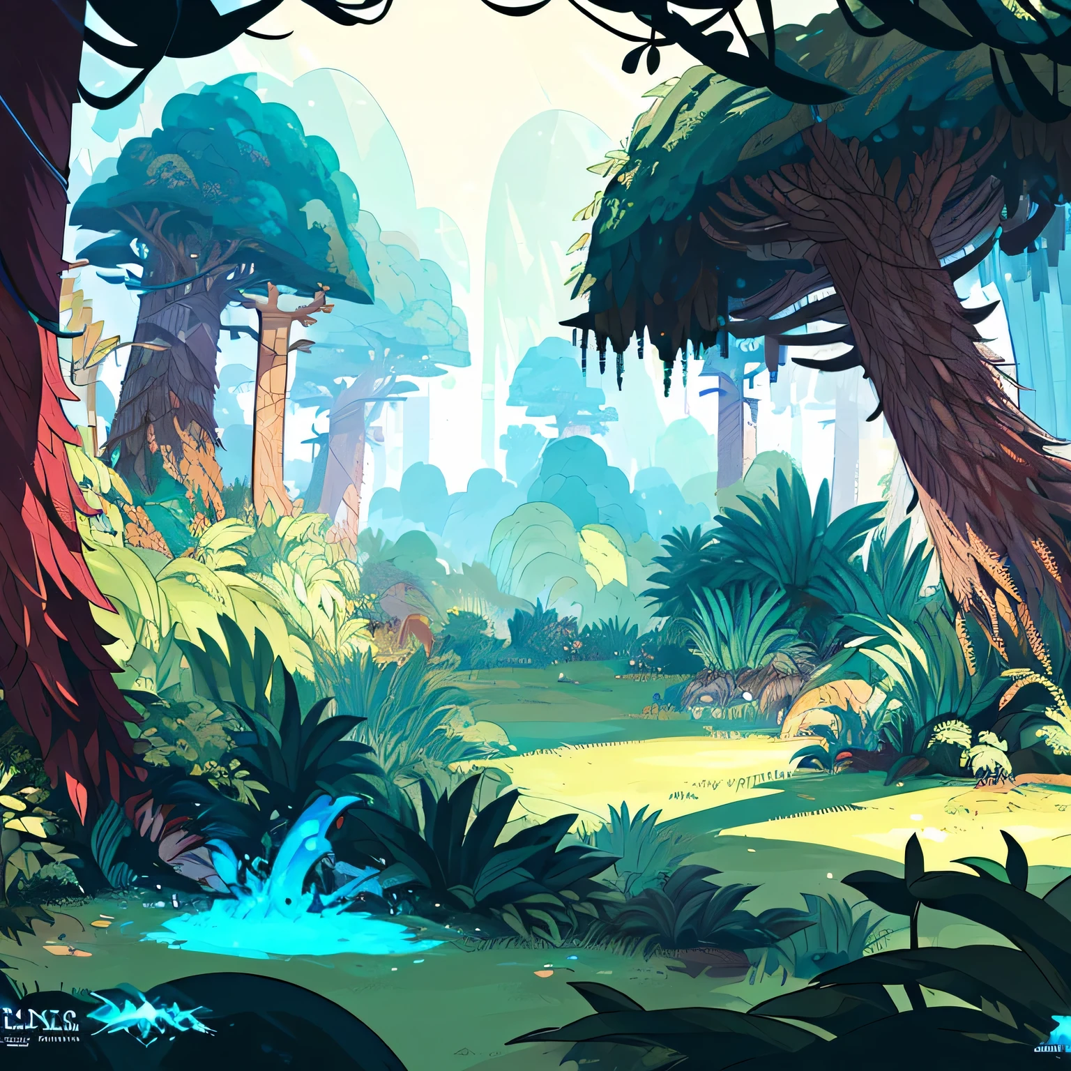 award winning photo, ((masterpiece,best quality)), surreal mmorpg game forest, absurdres, Vivid_Setting, no humans, scenery, cinematic composition, close-up background of dense forest, jungle