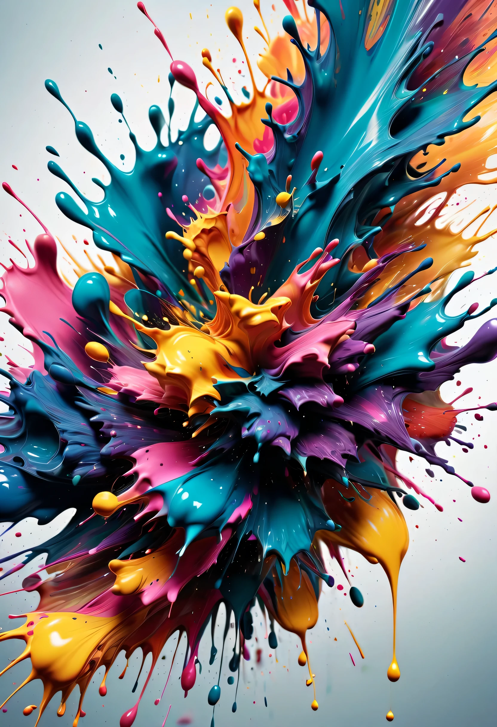 (best picture quality, 8k, high-definition, masterpiece:1.2), ultra-detailed, (lifelike:1.37), creative wallpaper design, extremely aesthetic, explosive art, swirl, abstract art, like a blooming flower, (((ink splash:1.5, art splash))), (((ink splash效果:1.37, sprayed paint:1.37, splash of colorful paint, paint splatter background))) energetic movement, 动态有力的abstract art, rich colors, propylene, vivid rainbow hues, happy and lively atmosphere, bright orange, pink, whimsical and dreamy, spontaneous splashing, bold color contrast, dark background