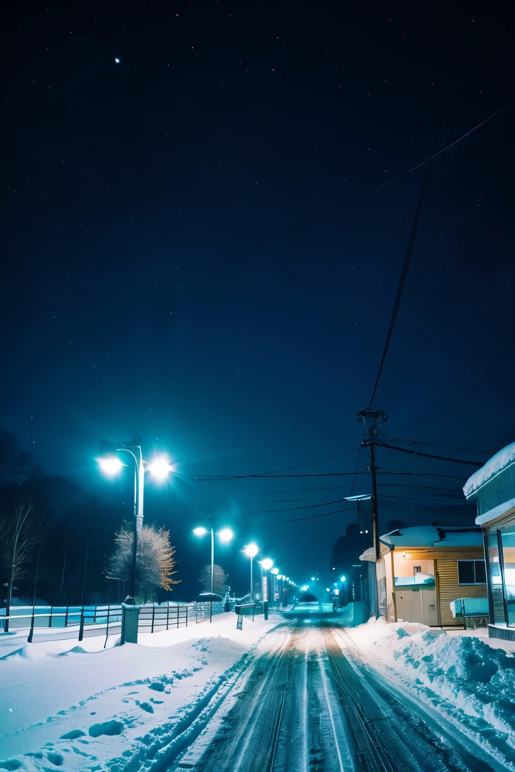Night view of heavy snow