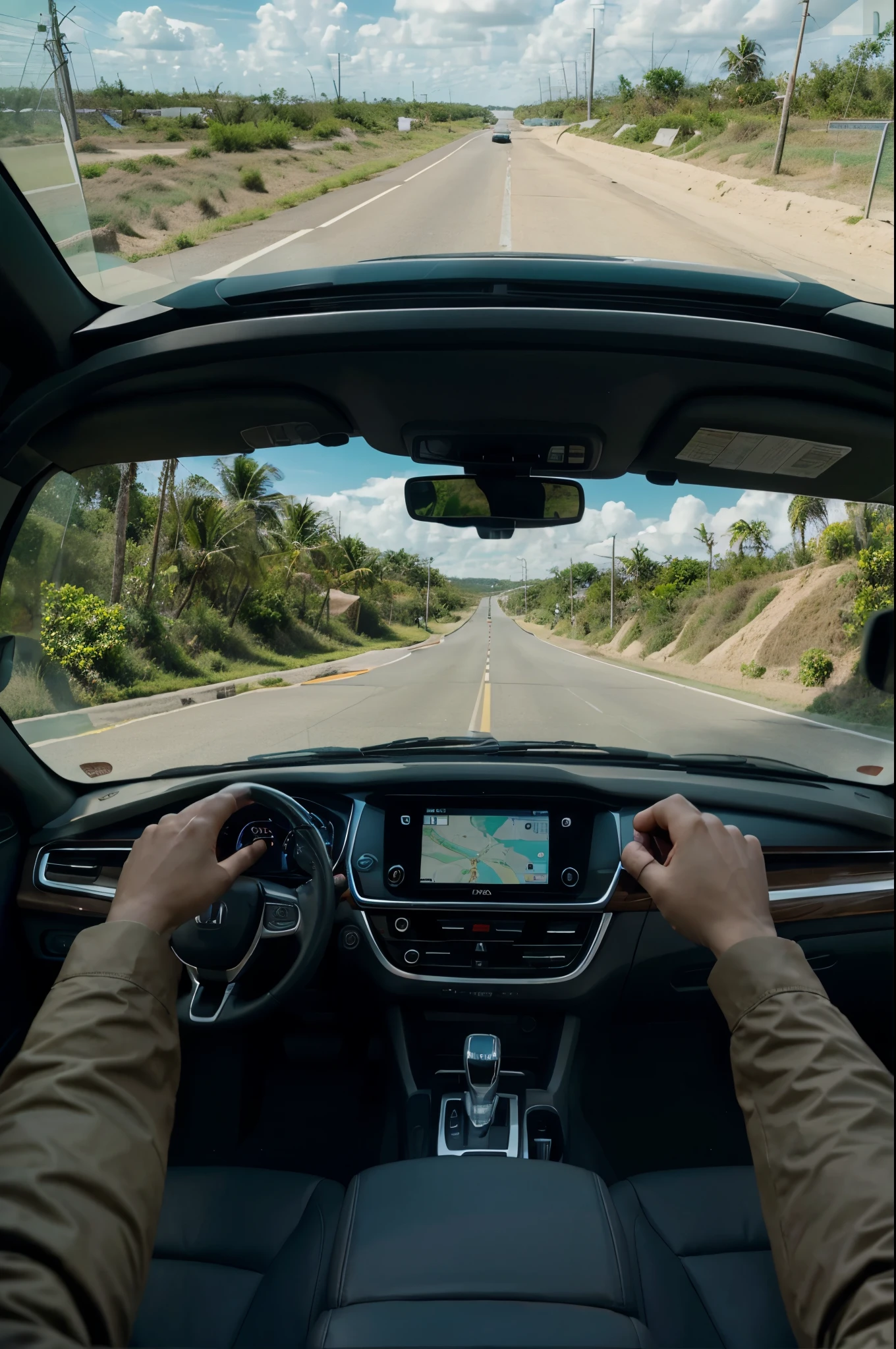 cellphone recording of a person filming where it shows the point of view of a person inside a Honda Odysseys from the middle row using a cellphone camera where there is three people in the back four in the front the co-pilot and the pilot the point of view is of the middle person aiming at the dashboard of the vehicle showing a hundred kilometers per hour using the cruise control The View outside is of a highway with lots of grass specifically the coral Highway of Santo Domingo to Punta Cana
