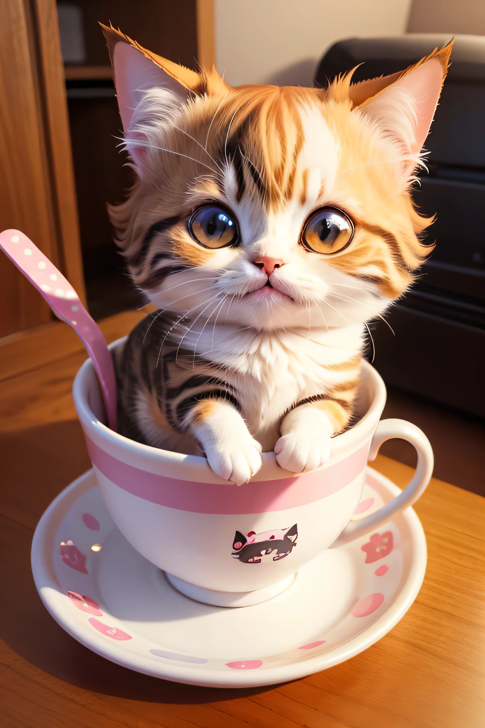 chibi cat eating ice cream, chibi art style, cute, colorful, fluffy cat