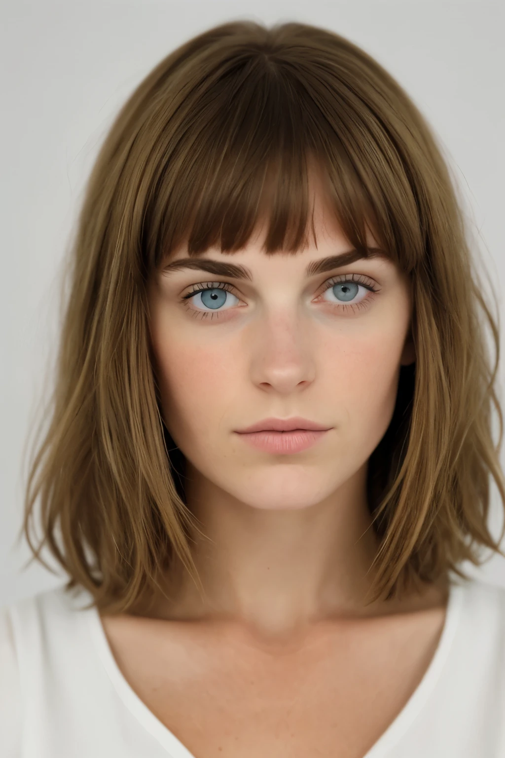 femme brune , photo d'identite, fond blanc