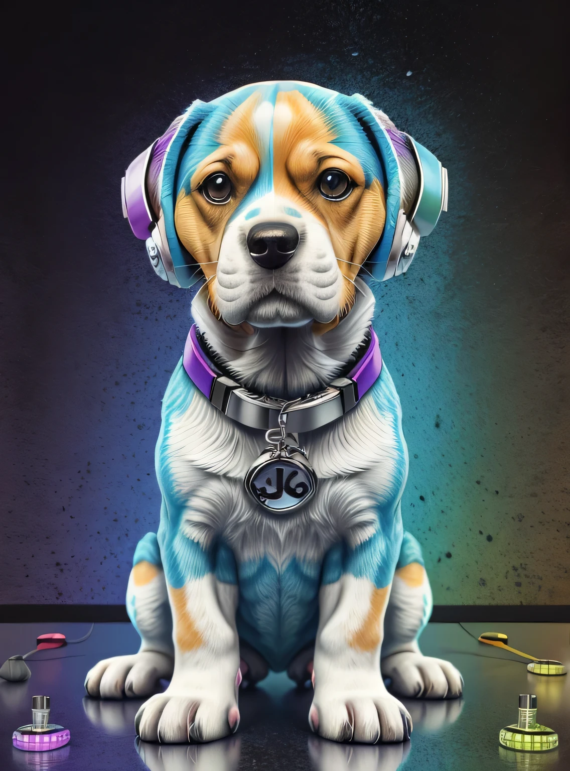 um cachorro Beagle, pintura estilo 3D aquarela, DJ dog listening to music, DJ Beagle Dog, imagem completa, high contrast high resolution (fotorrealista:1.5), (Foto CRU, 8K Ultra HD,
