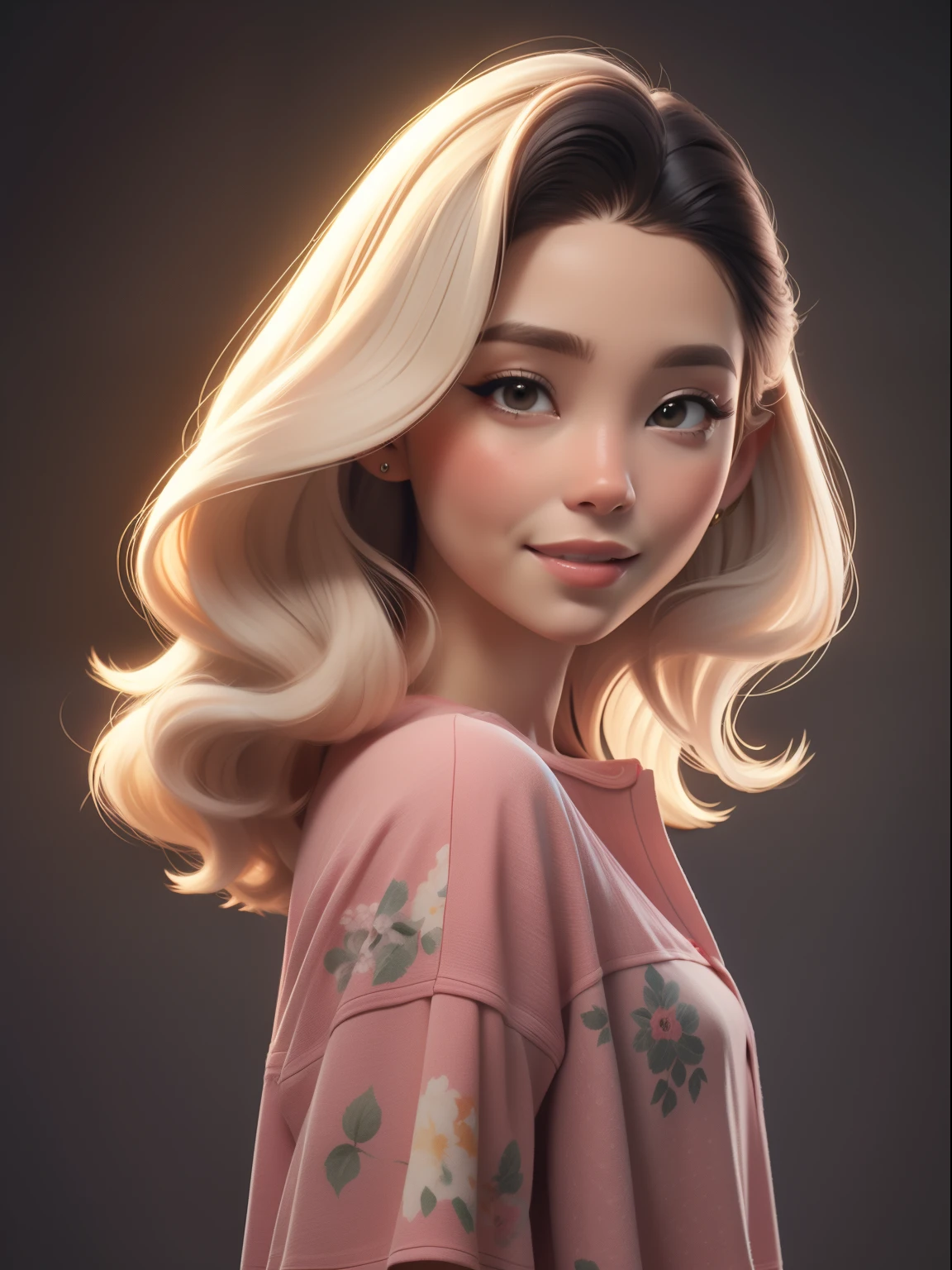 dynamic lighting, ((Um estudo em rosa)), Uma princesa Barbie, fundo cor-de-rosa, rosto delicado, pele branca(fofo:1.3), (pale skin:1.1), (sorriso suave:1.1), Rosto detalhado, Textura detalhada da pele, raio de sol, Por Ilya Kuvshinov, Nina Masic, natural lighting, Subsurface scattering, ornado, cabelo rosa, cowboy shot, atmosphric perspective, retina, pele texturizada, anatomicamente correto, best quality, Premiado