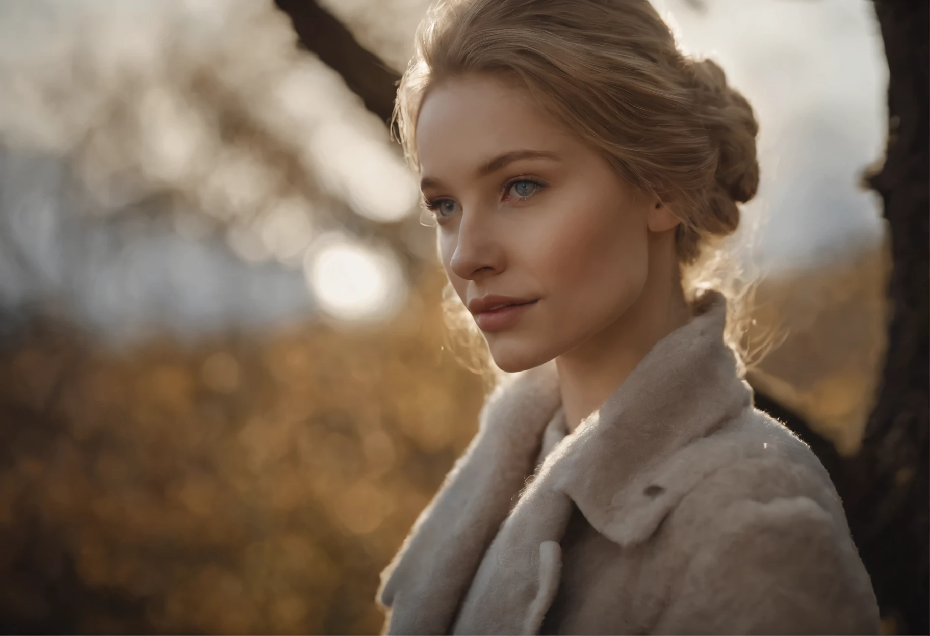Your name is Nastya , Girl 24 years old, Portraiture, direct gaze, golden hair, voluminous hair, pigtail , winter theme, fantasy, butterflies, high detail, 4K, medium sharpness, disadvantages 1.1, light freckles, thin face, Thin cheeks