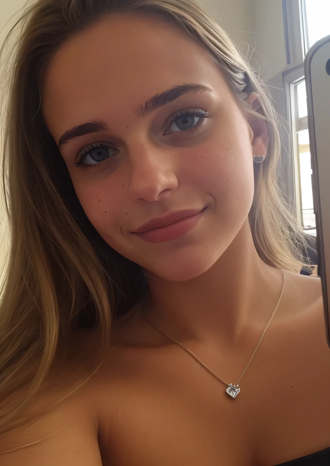 uma selfie de uma jovem bonita, Taken with iPhone camera