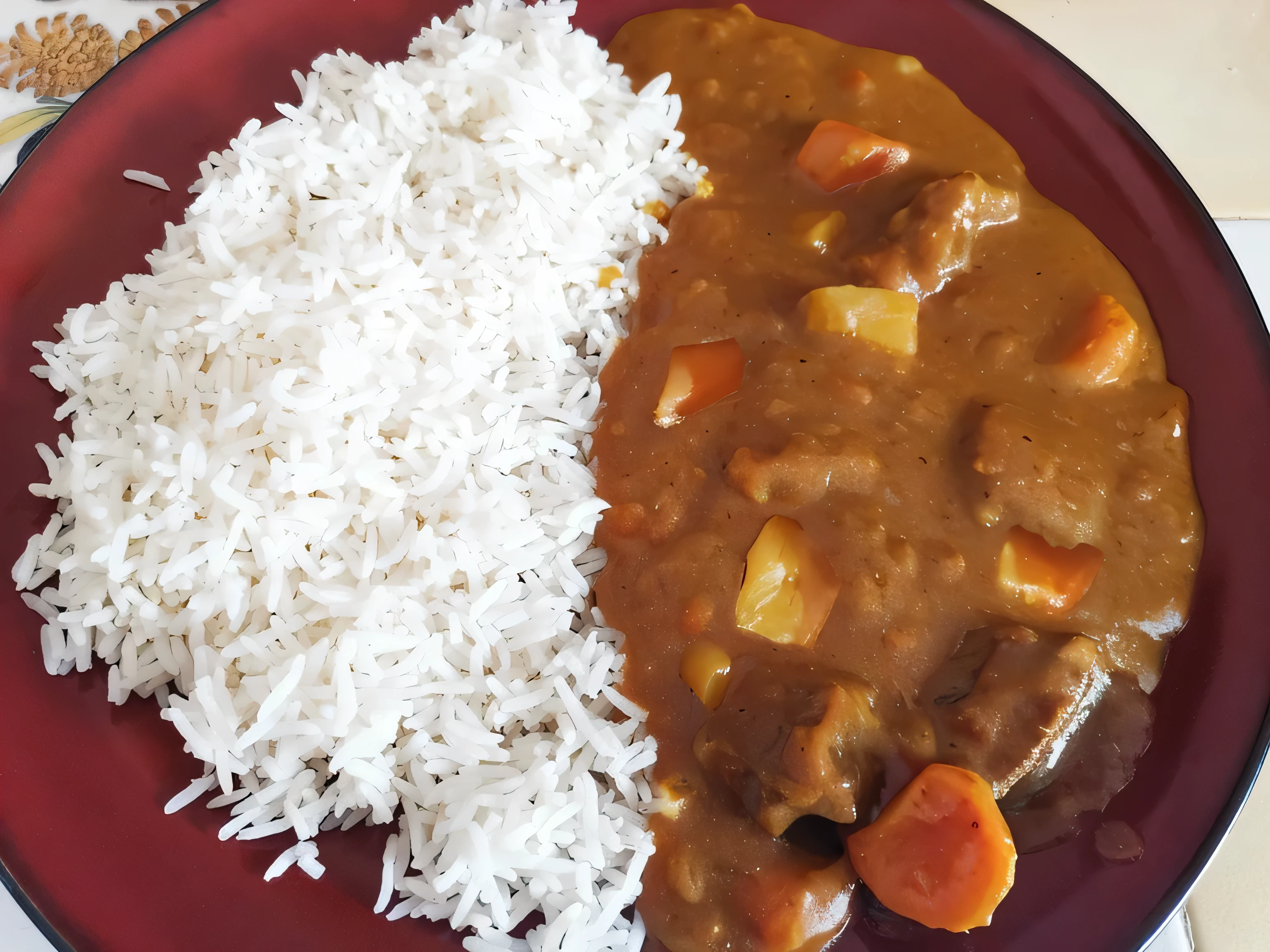 il y a une assiette de riz et un plat de curry sur une table, inspired by John Steuart Curry, beast, inspired by Shōzaburō Watanabe, prise avec Sony Alpha 9, inspired by Kōno Michisei, riz, high resolution!!, gros plan sur Lain Iwakura