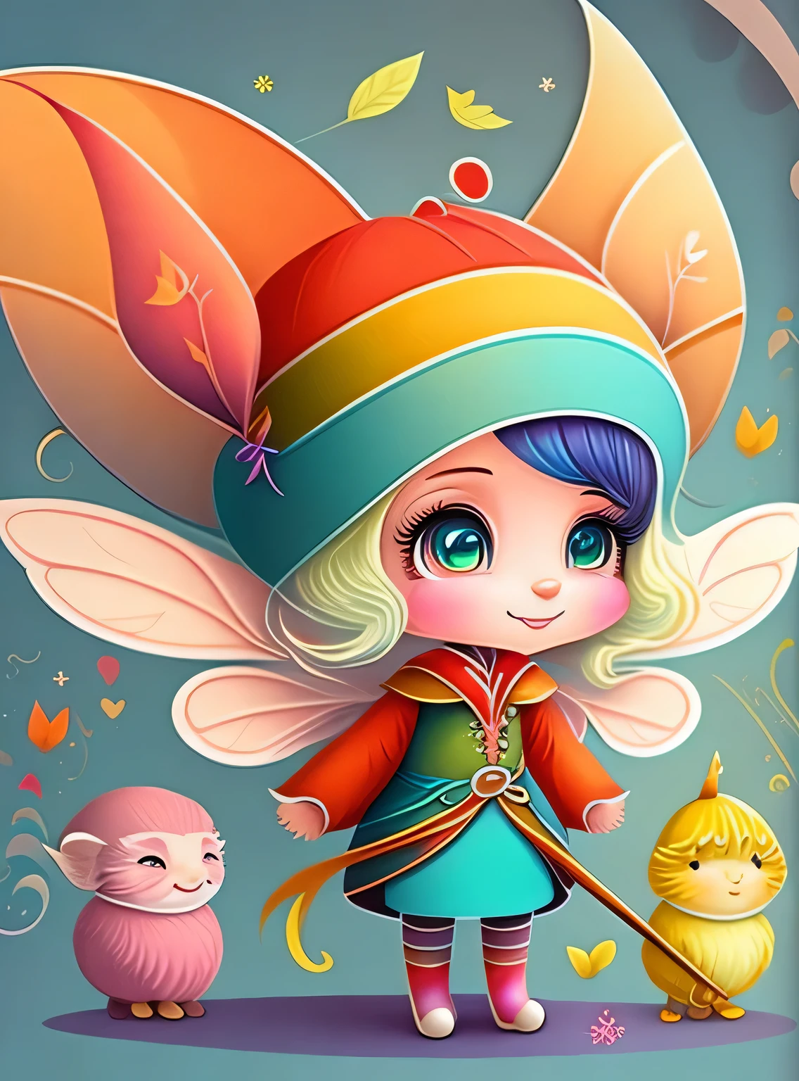 the colorida abstract of cute little fairy and elfs, (colorida,altamente detalhado,arte vetorial)