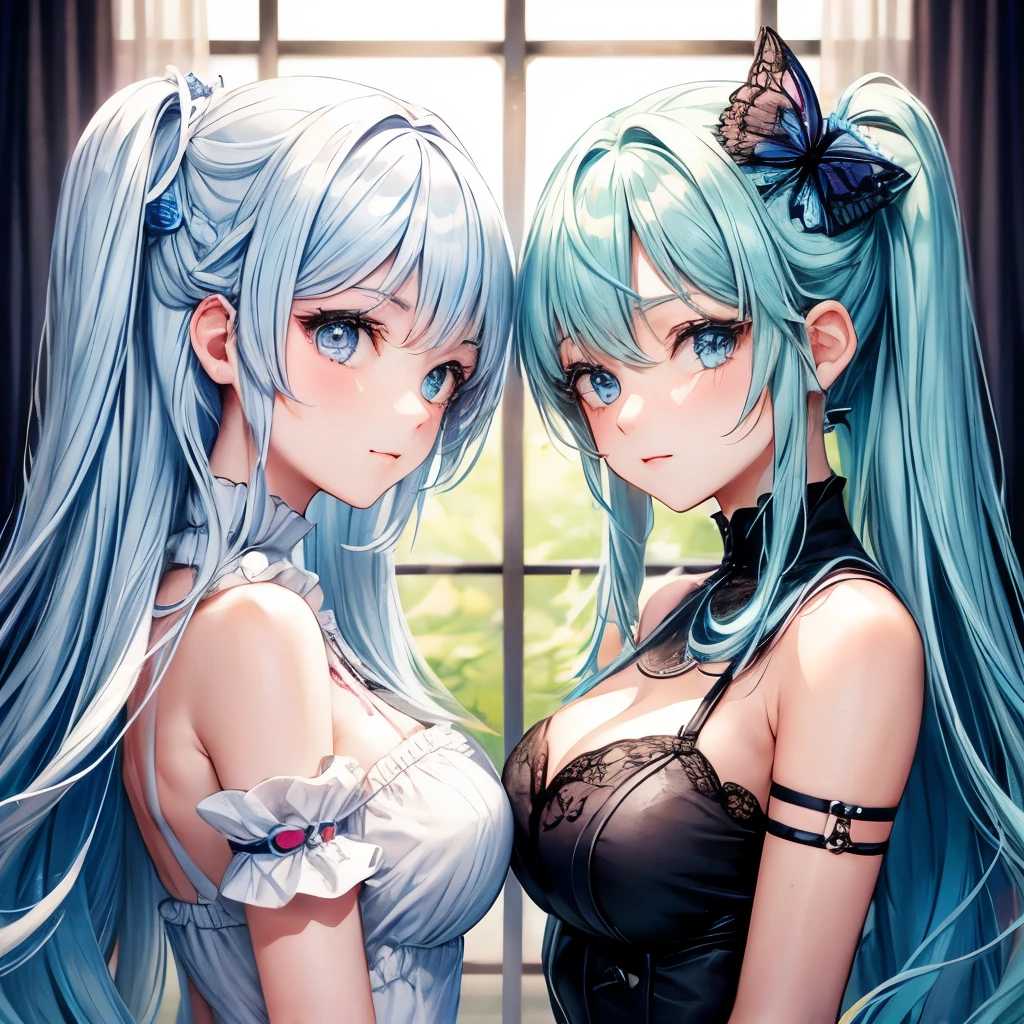 absurderes, ultra-detailliert,bright colour,(in 8K:1.3),masuter piece,extremely beautiful detailed face and eyes, 25 years old,(Smooth straight blue hair), (Shiny long hair),(Pattsun bangs), (Deep blue eyes) Delicate beautiful face, red blush, (wearing black polo), Nice Spot.