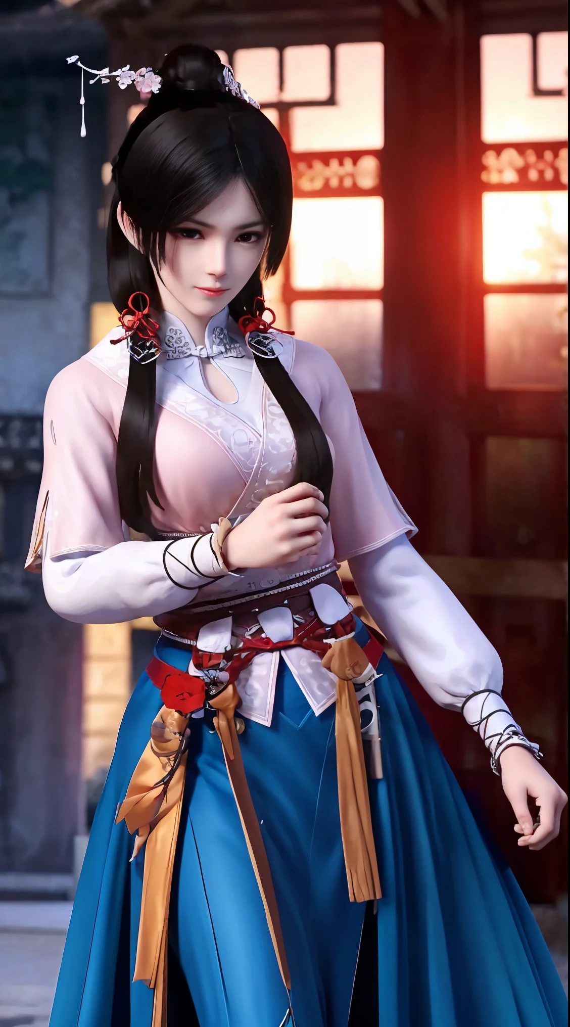 masterpiece,best quality,1girl, black_hair, breasts, china_dress, chinese_clothes, dress, hair_ornament,cowboy shot,dynamic pose, dynamic angle,  