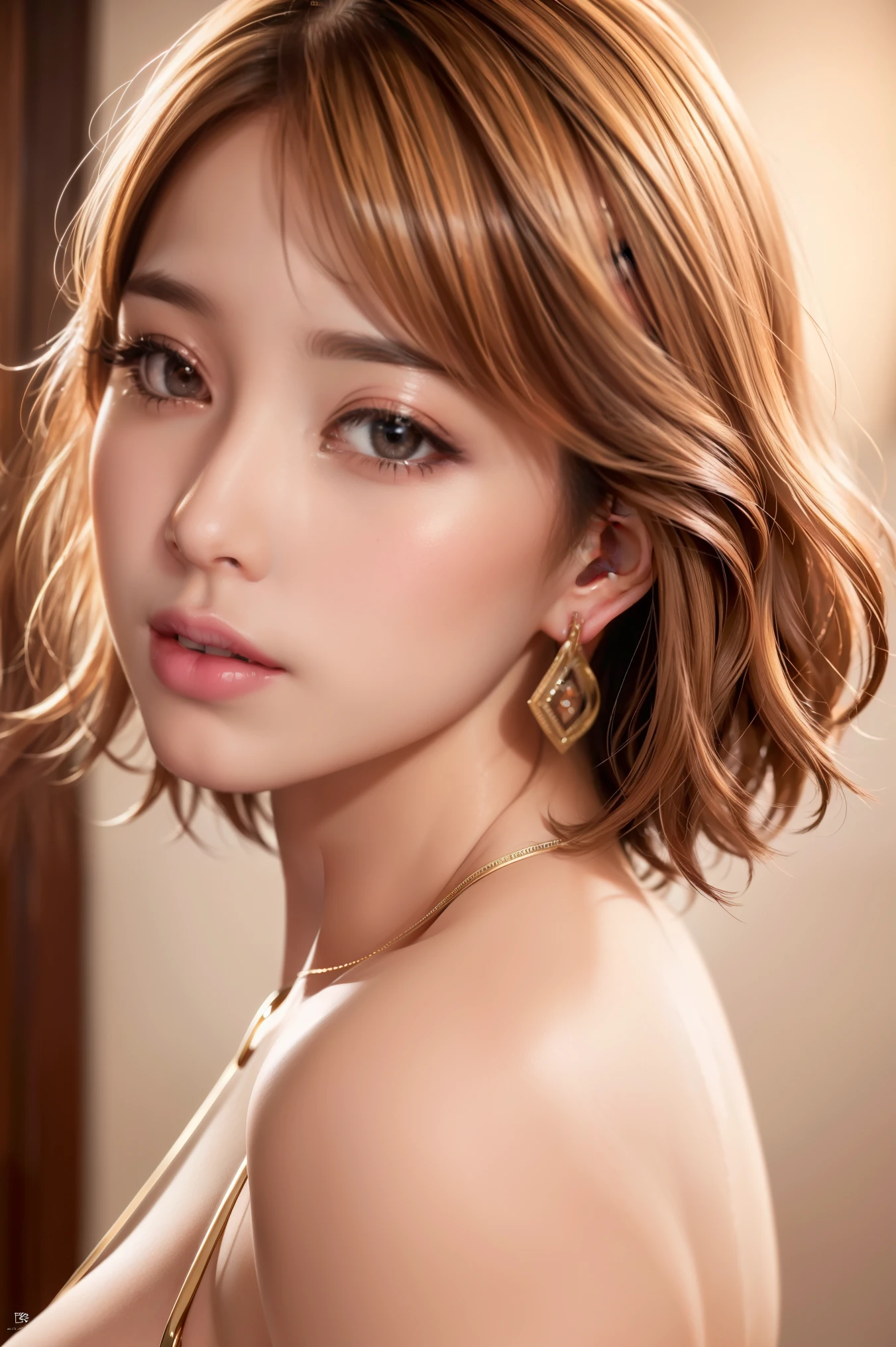 (RAW photo, best quality), (realistic, photo-realistic:1.3), best quality ,masterpiece, (cherrynobodysd15), ((big ass, large breasts)), (beautiful girl), pink lipstick, colorful makeup, long eyelashes, earrings, wearing eyeliner, fair skin, blonde hair,(cute), (detailed face), detailed eyes, detailed iris, 8k uhd, dslr, soft lighting, high quality, film grain, beautiful detailed eyes, beautiful detailed nose, vaginal detailed, realistic face, pink pussy, light smile, (highly detail face: 1.5), Fujifilm XT3, best quality, ultra-detailed, masterpiece, finely detail, highers, 8k wallpaper, pixie cut