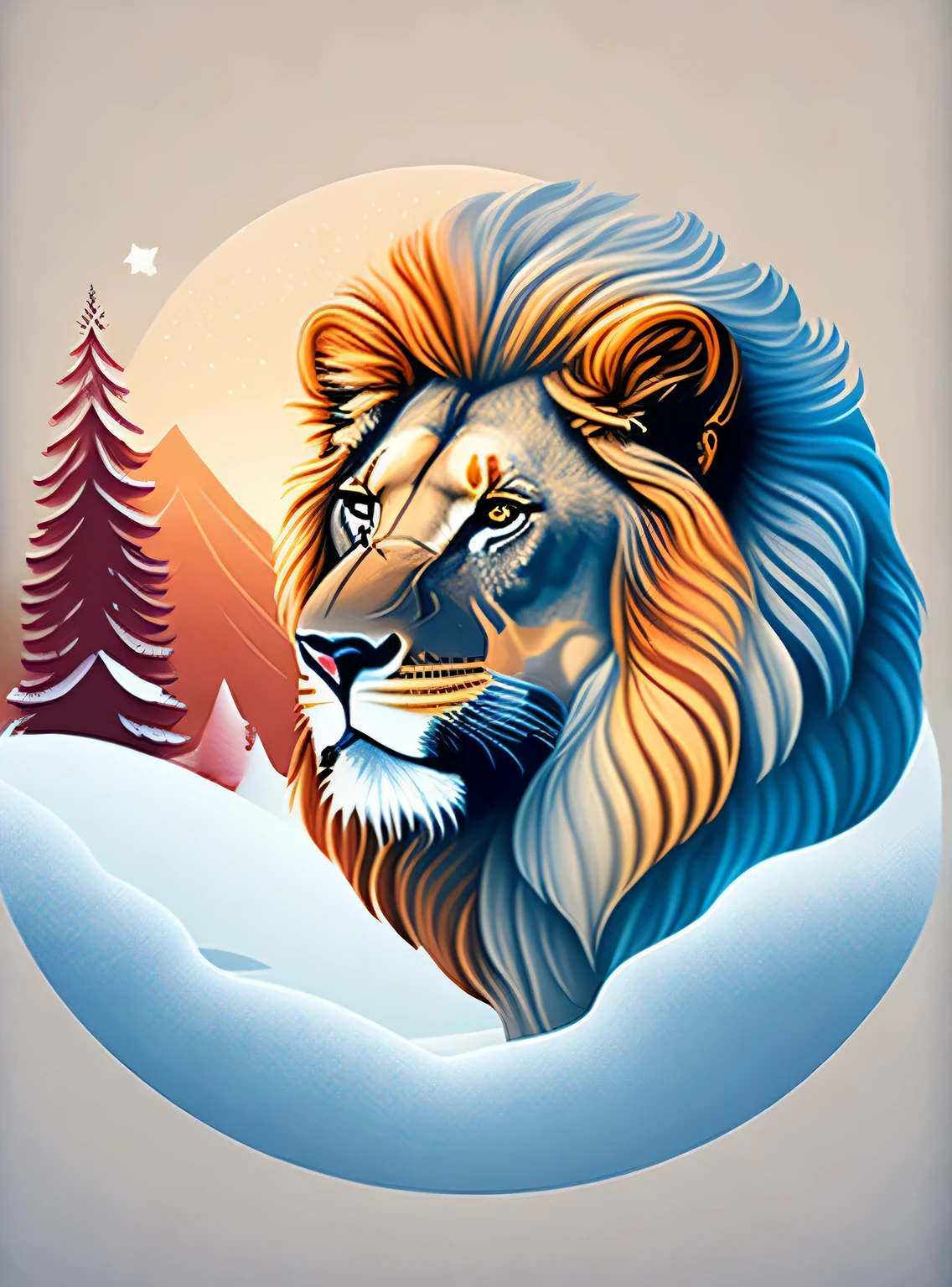 A lion with a mane in a winter landscape, Design de camiseta, rzminjornada, arte vetorial