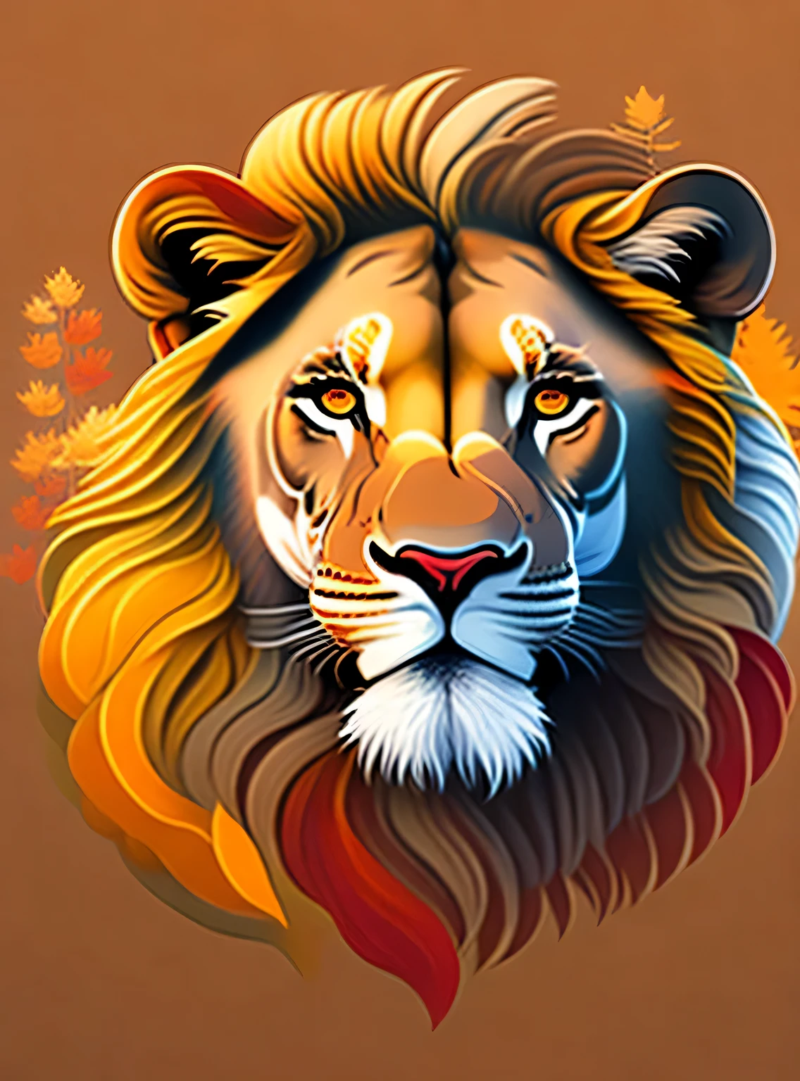 A lion with a mane in an autumn landscape, Design de camiseta, rzminjornada, arte vetorial