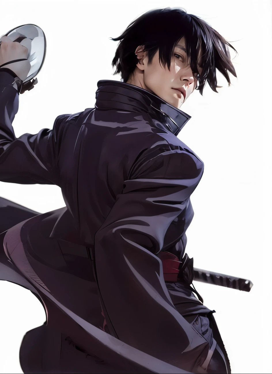 Masterpiece, Extremely Realistic, cinematic, UHD, 8K, Extremely Detailed, depth of field. Detailed face, detailed eyes, best photography, Jujutsu Kaishen, Yuuta Okkotsu. 1 Japanese man, handsome, vibrant scene, blurred thousands swords background