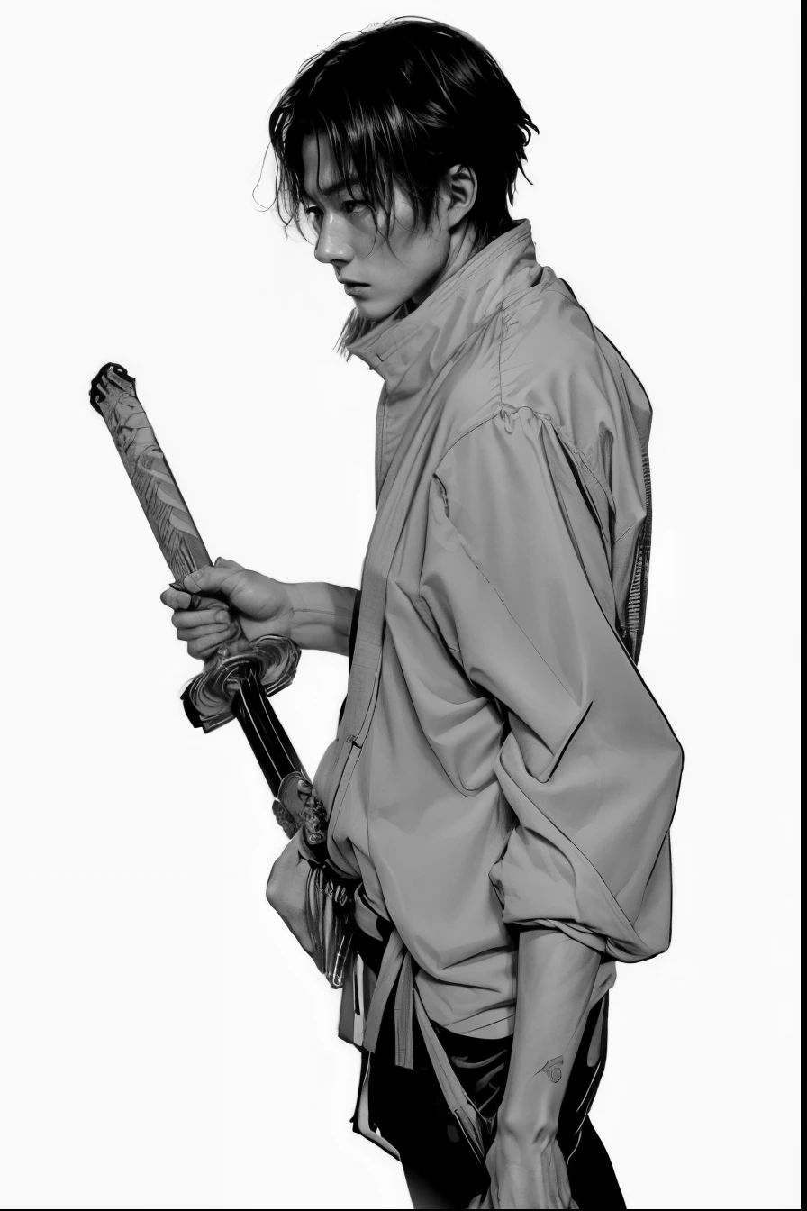 Masterpiece, Extremely Realistic, cinematic, UHD, 8K, Extremely Detailed, depth of field. Detailed face, detailed eyes, detailed fingers, best photography, Jujutsu Kaishen, Yuuta Okkotsu. 1 Japanese man, handsome, vibrant scene, blurred thousands swords background, gloomy coloured. Black and red. 