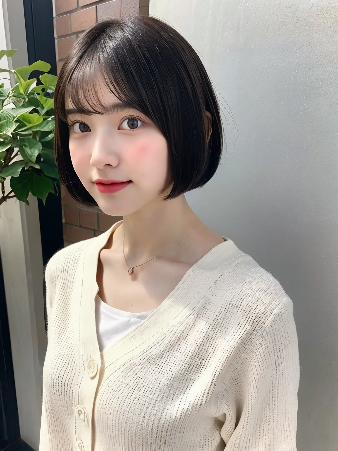 ((highest quality, 8K, masterpiece :1.3)), 1 girl, (medium short hair :1.2),white background、Shot in natural light、pastel cardigan :1.1, Angle from above、super detailed face, fine eyes,(Highly realistic photos, High resolution, detailed face, fine eyes)、japanese woman, 35 years old, Variety of facial expressions, alone:1, different hairstyles, casual clothes, Only one person appears in the photo、long sleeve dress、Shot in natural light、simple necklace、Spring clothes、Don't look at the camera、profile、Dark brown hair color