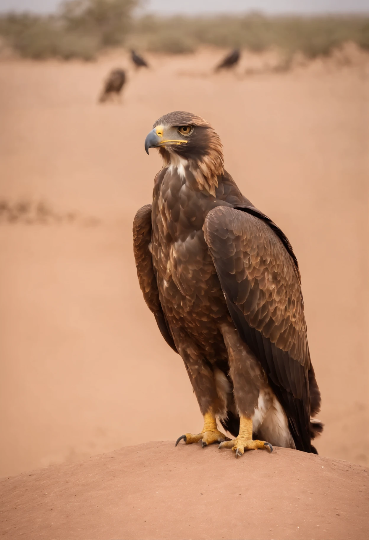 (realista) (fotografico), Menino magro aparecendo as costelas, Buzzards nearby waiting for his death, ambiente deserto, Africa, 8k, realista, estilo fotografia