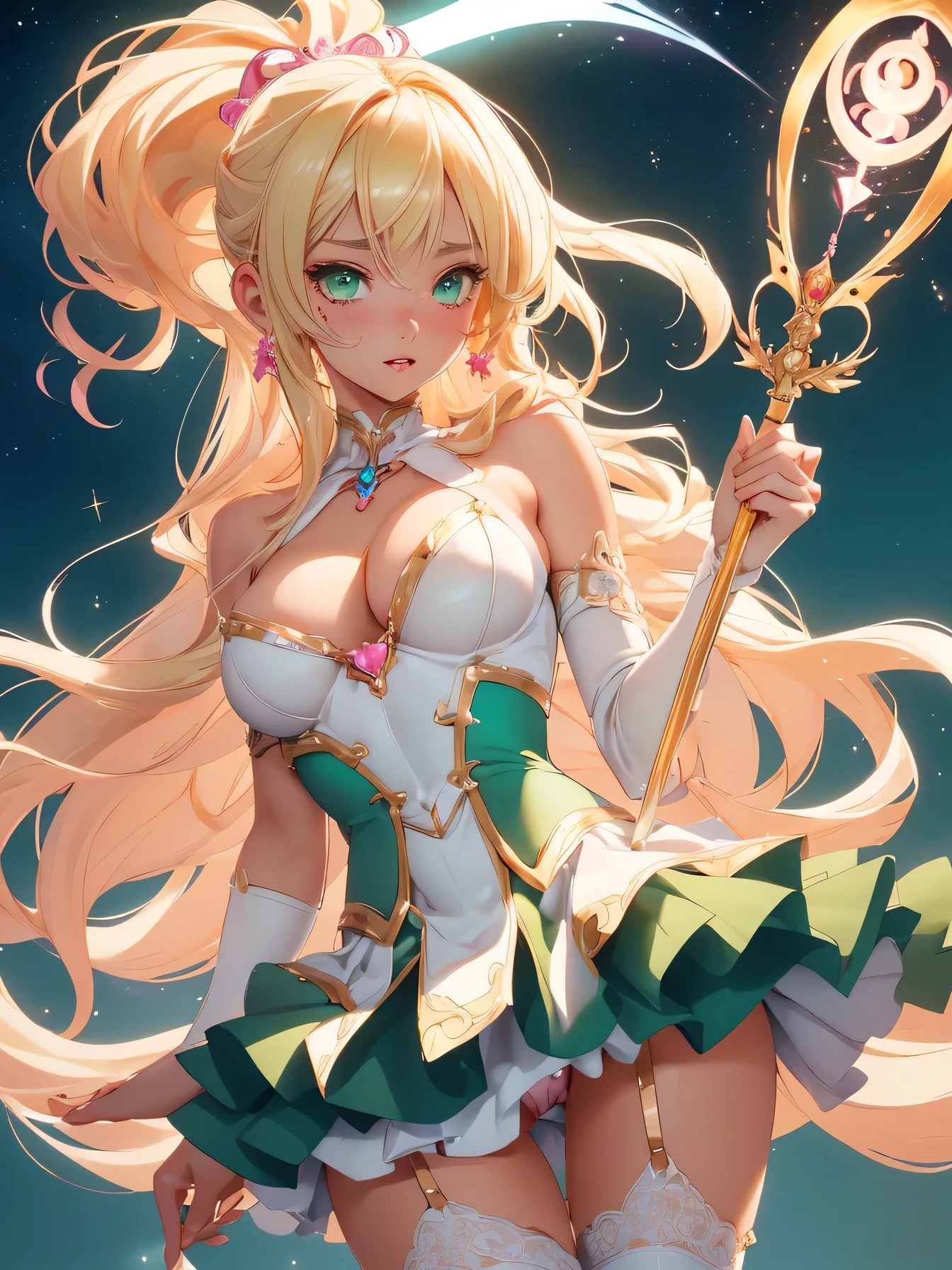 nsfw:1.1, high resolution:1.7, incredibly absurdres, kawaii:1, cute:1.5, hires.fix,anime visual:1,incredibly fine illustration,8k,masterpiece:1.2,best quality, high quality, exquisite, beautiful,insanely detailed, intricate detailed, extremely detailed, Super Definition,ultra high res, Super Resolution, best aesthetic, ultra detailed:1.5,best quality, perfect face, detailed face, masterpiece:1.2, illustration:1.2, 8k cg wallpaper, stunning art,absurdres,octane render,ultra hires,
Japanese Actress,(Idol),18yo,Beautiful,(Cute and lovely),cute girl,((anime elf with extremely cute and beautiful blonde hair)),((((blonde hair:1.35,colored inner hair,ear breathing)))),(((green_eyes:1.3))),intricate eyes,beautiful detailed eyes,symmetrical eyes,big eyes:1.5,enchanting bright eyes studded with gold and silver dust,(((pinky skin,glowing_skin,lustrous skin:1.5,bright skin: 1.5,skin tanned,shiny skin,very shiny skin,shiny body,plastic glitter skin,exaggerated shiny skin,illuminated skin))),upward breasts,waist slender,(detailed body,(detailed face)),cute,daring,zettai ryouiki,show skin,best relationship with four fingers and one thumb,Very Fine Face and Eyes,Very Fine Hair,(Perfect Anatomy),((girl trembling with sexual climax)),parted_lips,plump lips,Garter Belt,Bare shoulders,Check out our thru-rack chokers and midi rings with chains,white side-tie panties,
1girl,(magical girl flying in the night sky),(Holding a magic wand:1.3),Are standing,(cleavage),(thigh focus),pink long blonde,ponytail,Accurately drawn face,(intricate pink and white dress),Layer Dresses,super mini skirt,(I can see your butt),white leather knee high boots,torn clothes,broken clothes,,pussy,show off vagina,bloody vagina,(((bloody pussy))),(((defloration))),((cervix:1.2)),((spreading pussy)),((perfect pussy)),(((detailed pussy))),(pussy expansion),((pussy prolapse)),pussy prolapse,pussy prolapse,pussy prolapse,(spread pussy),((open pussy)),((labia))vivid contrasting colors,intricately designed details,(hear