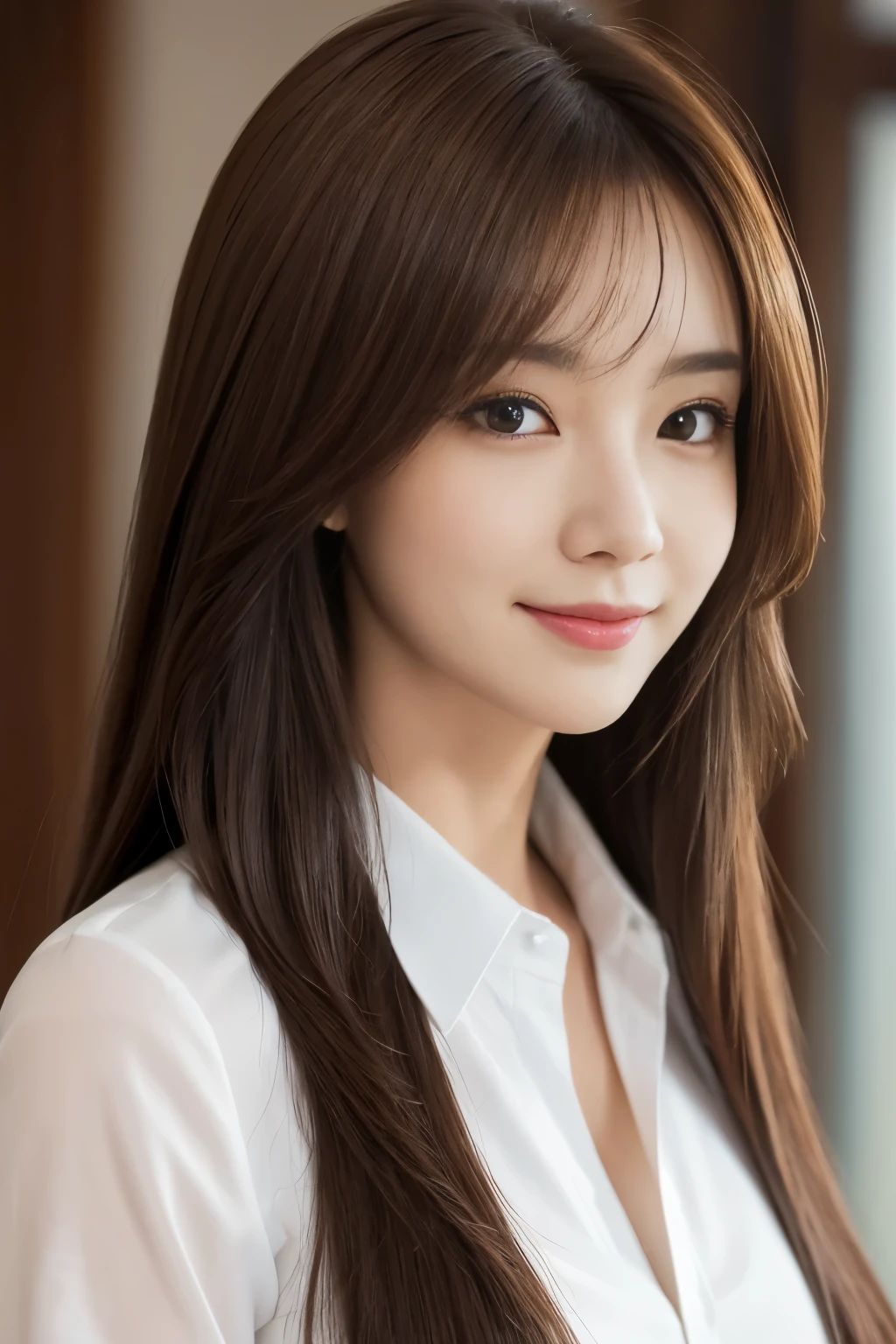 table top、highest quality、genuine、Super detailed、finely、High resolution、8k wallpaper、one beautiful woman、、、light brown disheveled hair、wearing a business suit、sharp focus、perfect dynamic composition、beautiful and detailed eyes、thin hair、詳細なgenuineな肌の質感、smile、close-up portrait、model body shape