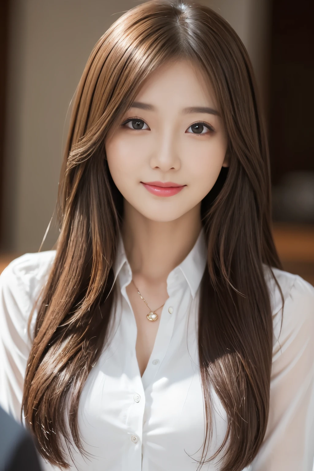 table top、highest quality、genuine、Super detailed、finely、High resolution、8k wallpaper、one beautiful woman、、、light brown disheveled hair、wearing a business suit、sharp focus、perfect dynamic composition、beautiful and detailed eyes、thin hair、詳細なgenuineな肌の質感、smile、close-up portrait、model body shape
