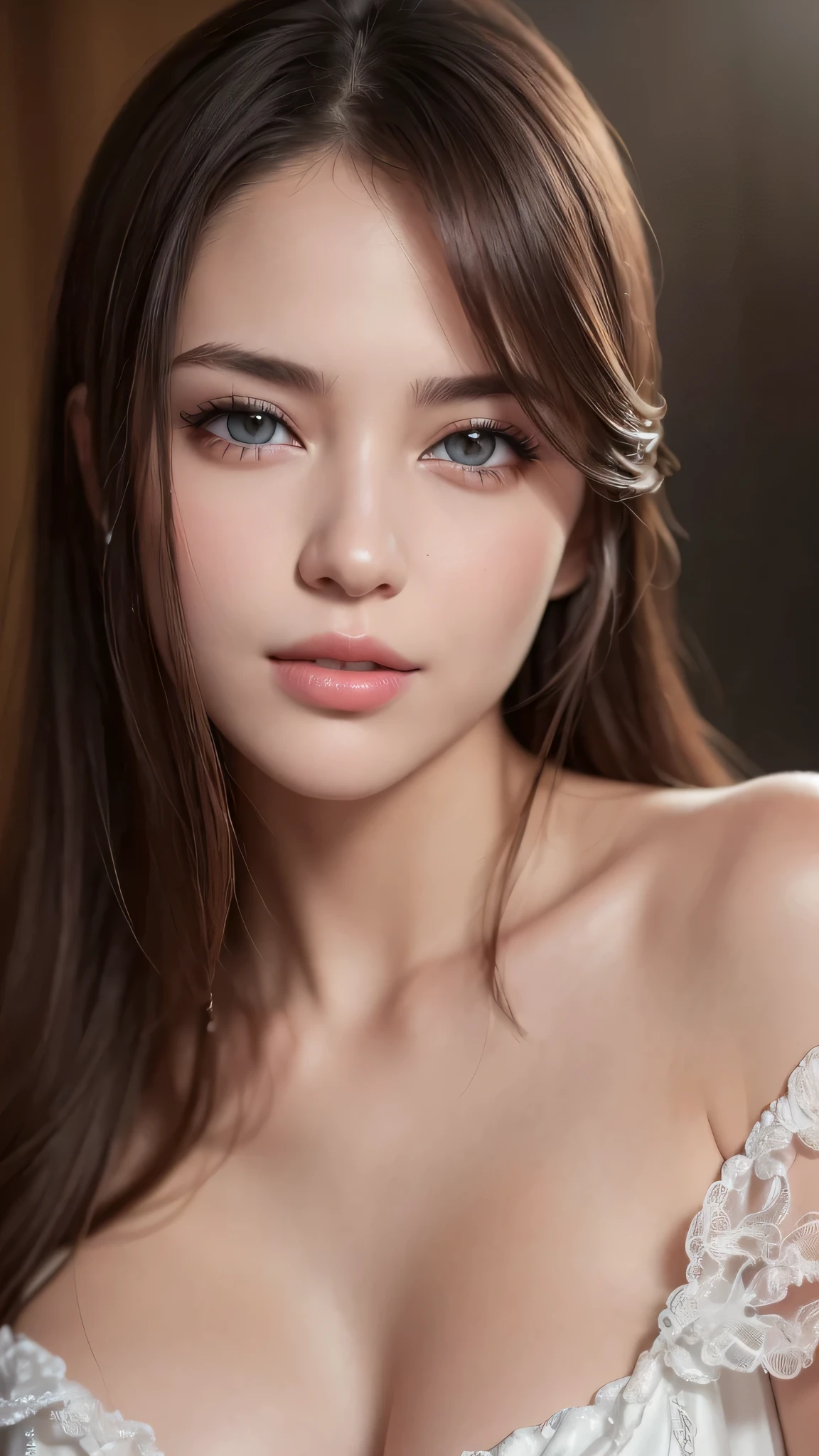 1woman, (Ultra realistic, high res), (highly detailed eyes, highly detailed hair, highly detailed face, highly detailed plump lips), (off shoulder), upper body, caute smile, (best quality:1.4), Raw photo, (realistic, photo-realistic:1.37), professional photography, cinematic light, (fine face: 1.2),