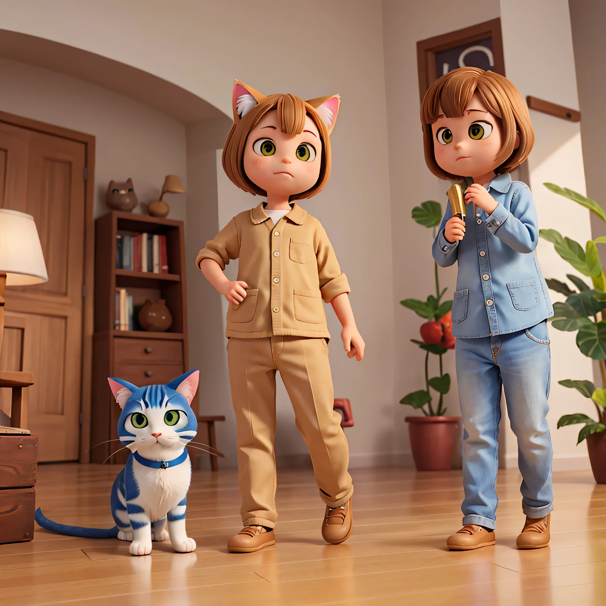 Crie um gato American Shorthair colorido com muitos detalhes no estilo pixAR