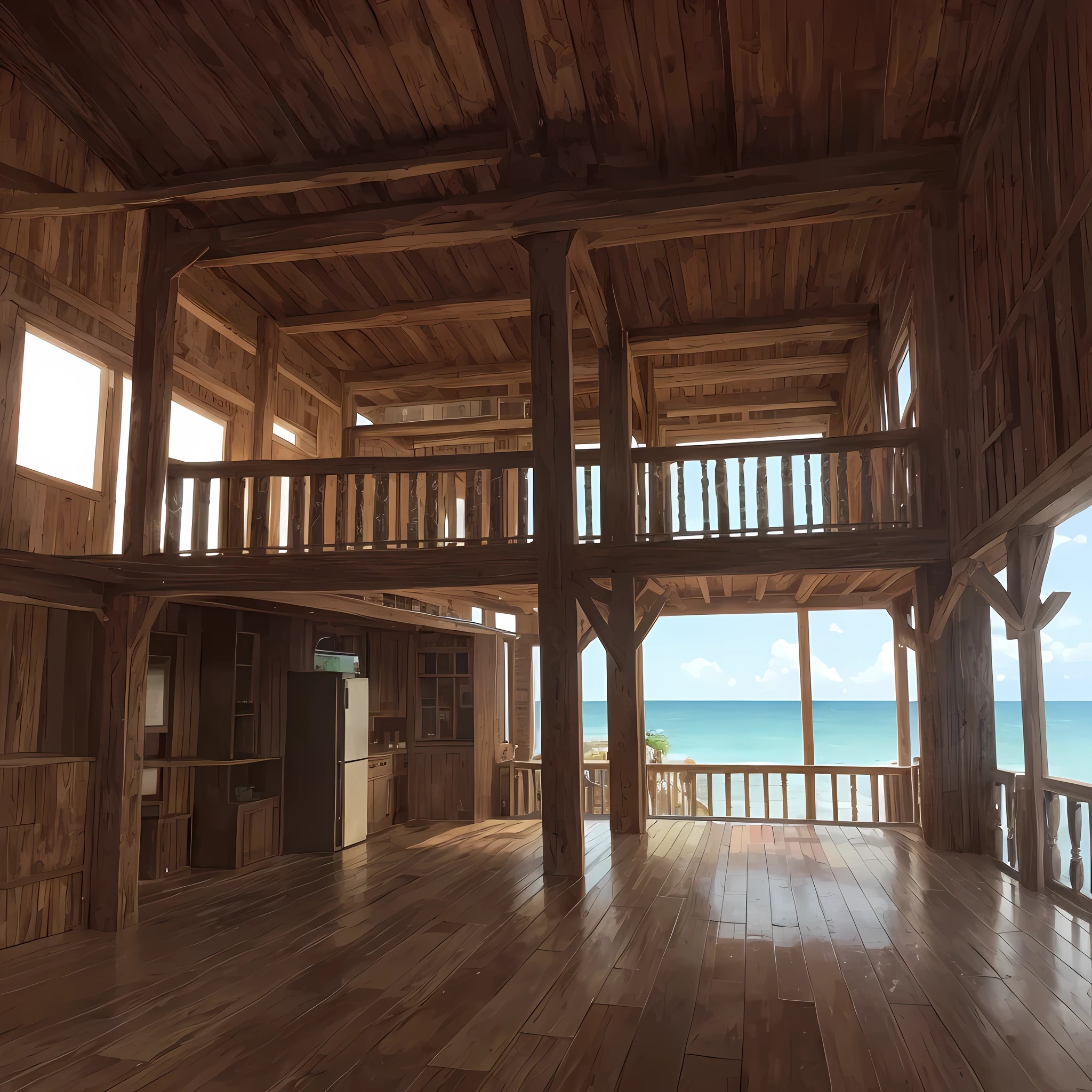 gigantic rustic wooden mansion on the beach
