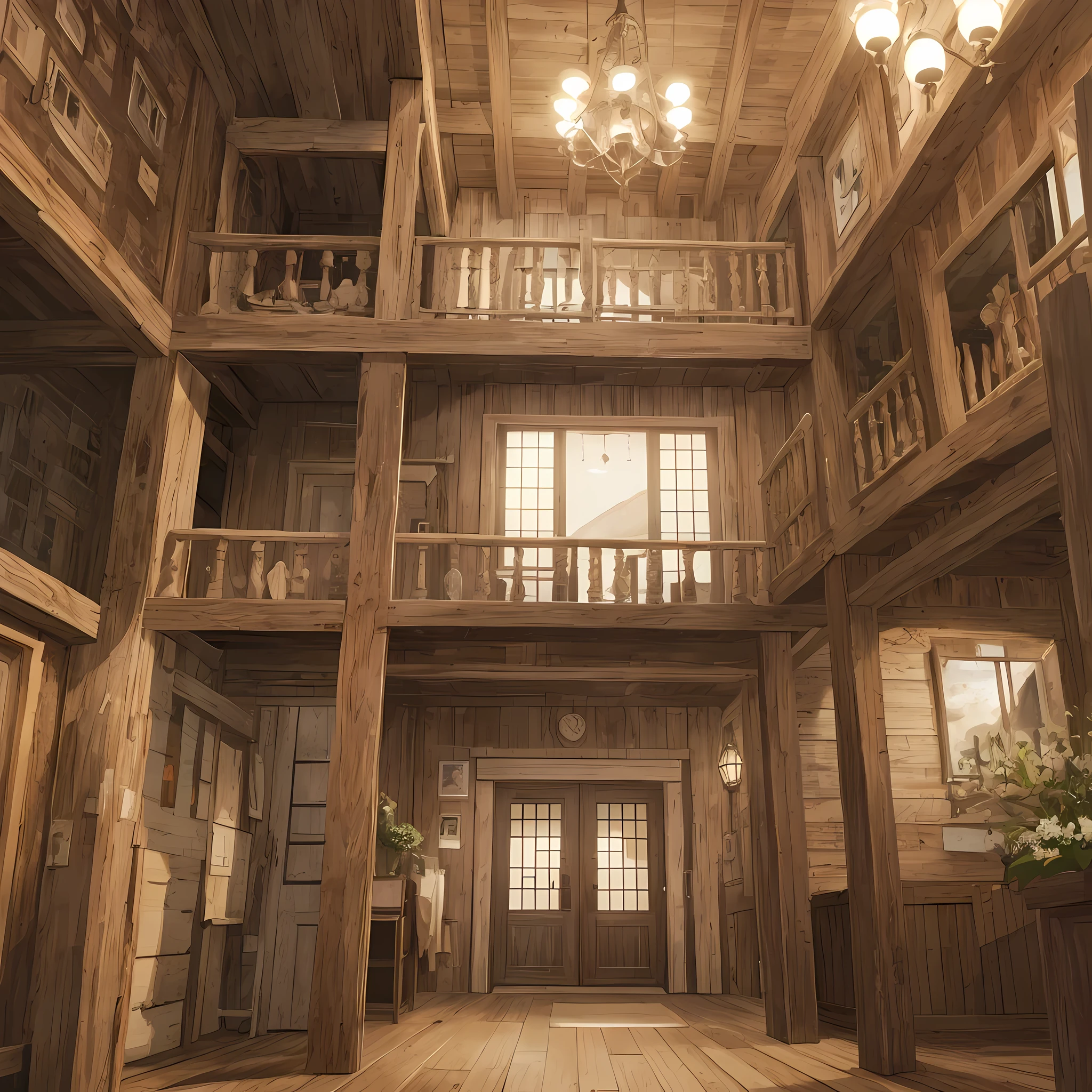 gigantic rustic wooden mansion on the beach
