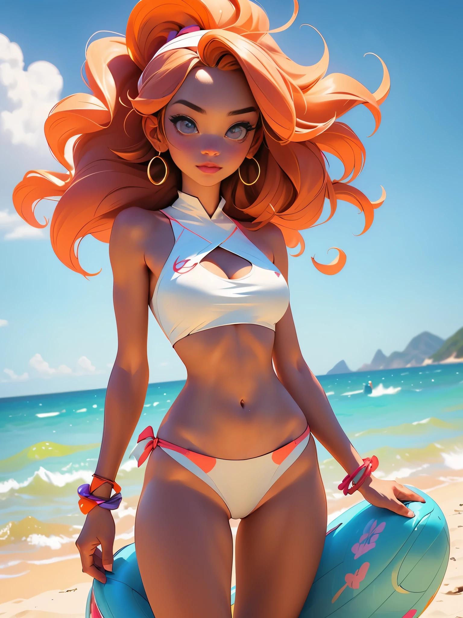 girl,bikini,tight,(sexy:1.1),(nsfw:1.2),sun-kissed skin,beach background,long wavy hair,intense gaze,perfect proportions,endless summer,relaxation,vibrant colors,soft glowing light.