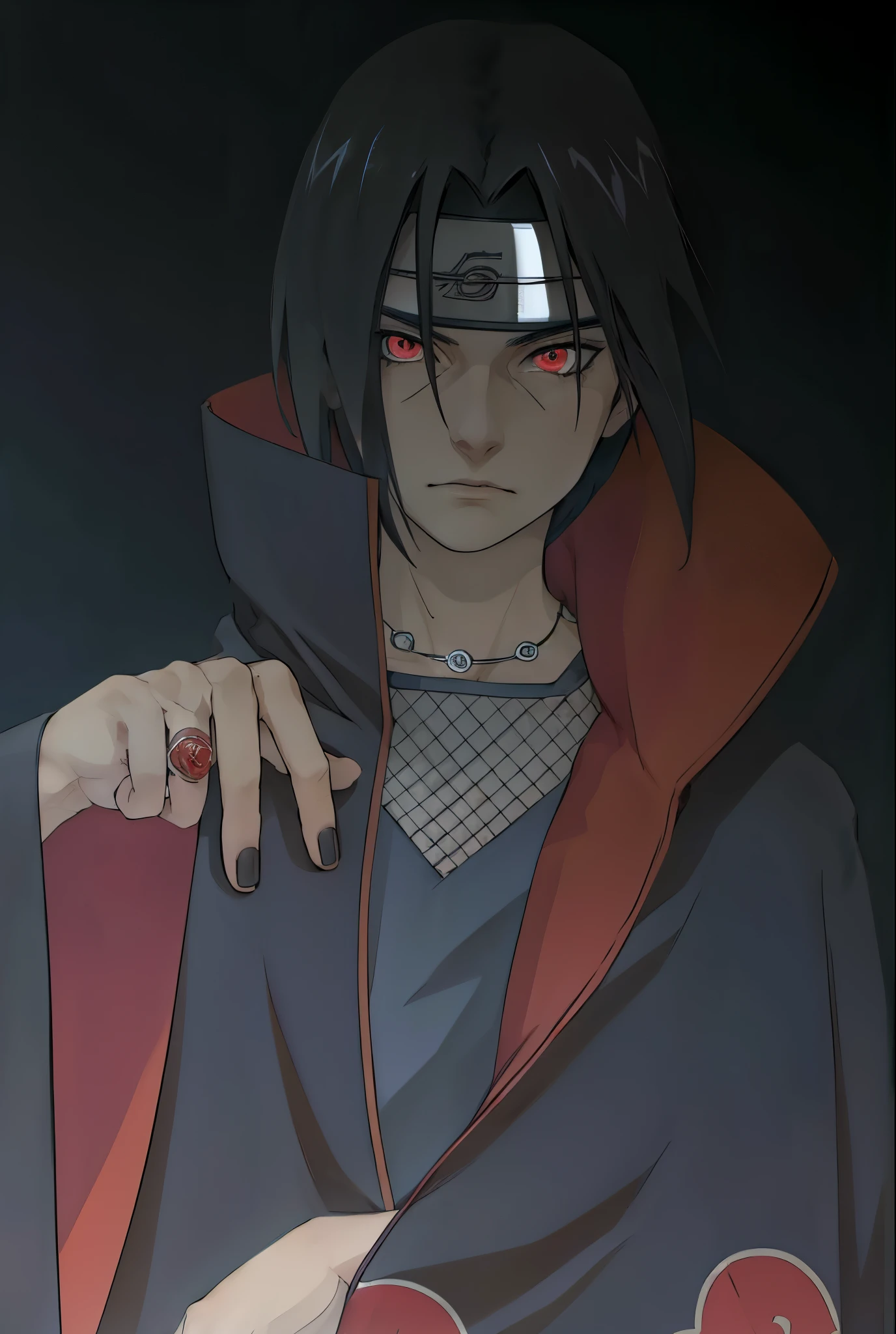 Masterpiece, Extremely Realistic, cinematic, UHD, 8K, Extremely Detailed, depth of field. Detailed face, detailed eyes, best photography, Uciha Itachi, Akatsuki. 1 Japanese man, handsome, vibrant scene. 