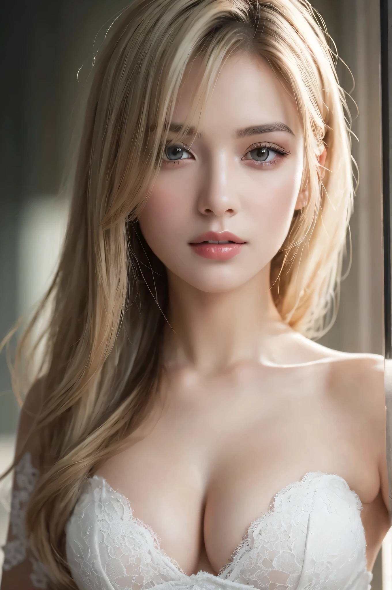 1 girl, (highest quality:1.4), (super detailed), (detailed light), (Highly detailed beautiful face), wonderful face and eyes, gray hair, Beautiful sheer lace details, beautiful breasts, nipple, fascinating, fascinating, impressive, amazing, ethereal, nice, breathtaking, symmetry, Highly detailed CG integrated 8k wallpaper, brightly colored photos, symmetry, professional photos, light, Backlight, dream-like, Depth of bounds written