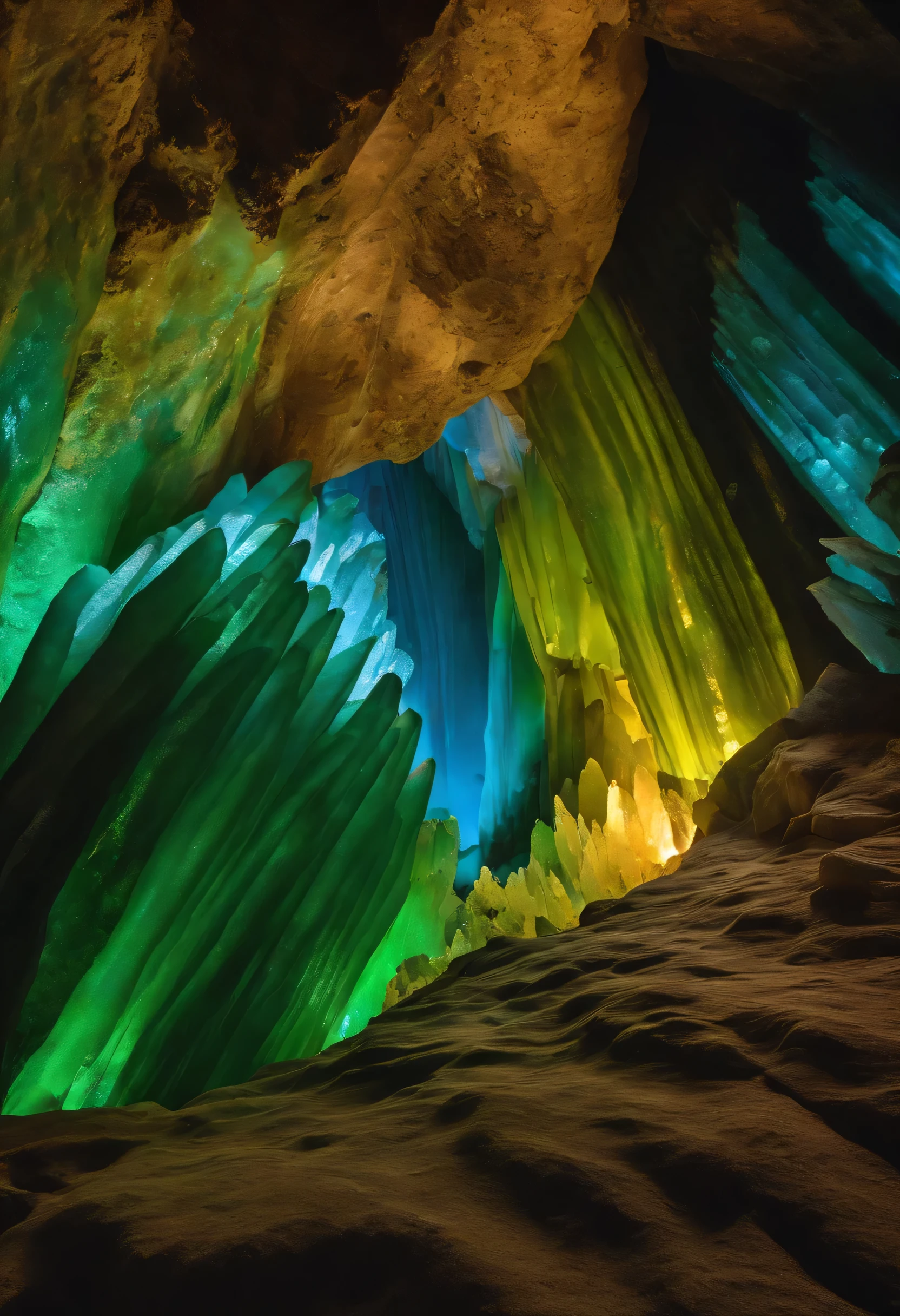 una gran cueva donde hay cristales de: mucovitis, Serpentina, leucita, ortohoclasa, Emerger, lleno de colores, cristales grandes y bien formados