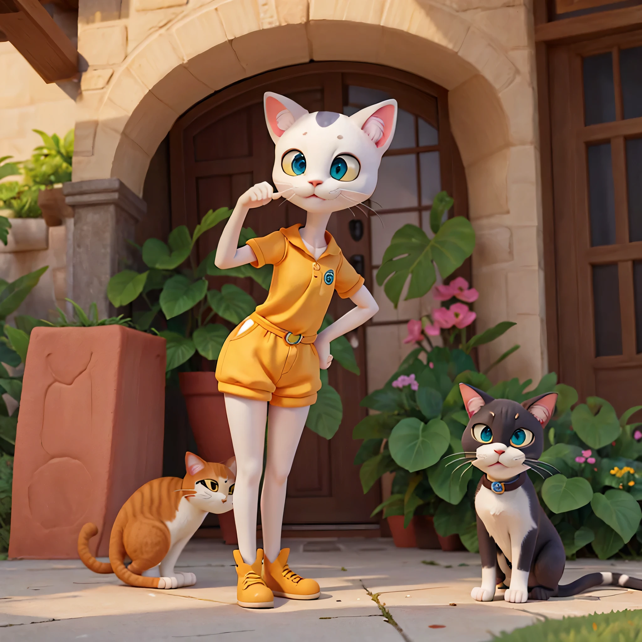 Crie um gato Cornish Rex colorido com muitos detalhes no estilo pixAR