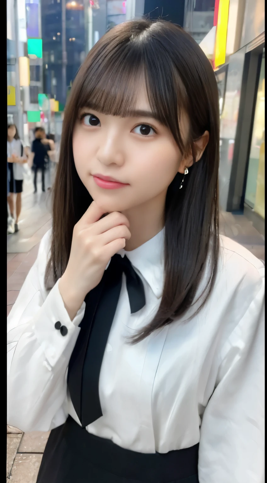 mix 4, (8K, Raw photo, best image quality, masterpiece: 1.45), (realistic, Photoreal: 1.37), one girl, cute, cityscape, night, rain, Wet, professional lighting, photon mapping, radio city, Physically based rendering, gradient black hair, gray hair, short curly hair, Handsome, with a girl, (((Randomly generated plain clothes))), highest quality photos, High resolution, 1080P, (clear face), (Detailed facial description), (detailed description of hands), (masterpiece), (Detailed CG)、extreme light and shadow、messy hair、master work、Rich details、(detailed facial features)、(highest quality photos)、(Masseter muscle part)、(detailed eye)、look in front of you、thin clavicle、((slender and big))、((Office Looksuit)))、((cute服))、((Shinjuku ward))、(I'll turn around)、(((first round)))、earrings、big smile、Draw the whole body from the knees、