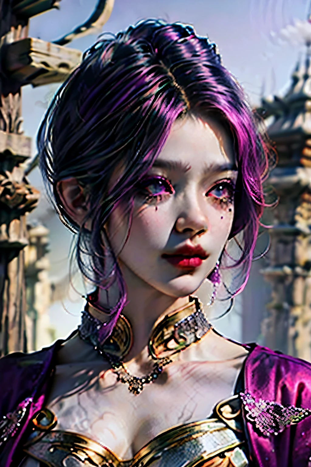 Man, god of vines, palace, crystal, giant dark purple dragon, short purple hair, purple eyes, big Amethyst tree, details, fly