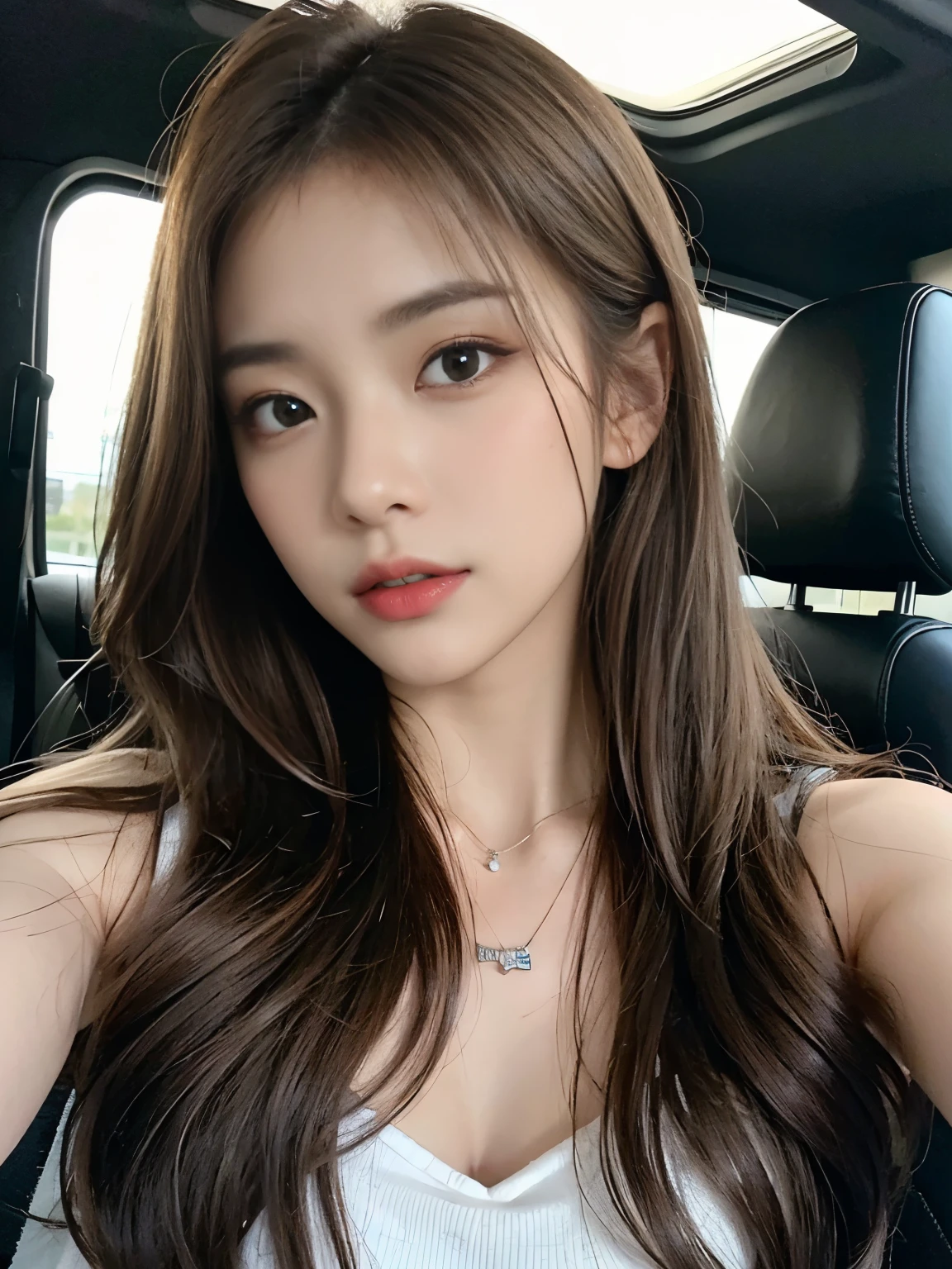 ((realistic lighting、highest quality、8K、masterpiece:1.3))、clear focus:1.2、naked:1.3、1 girl、perfect body beauty:1.4、slim abs:1.1、dark brown eyes、((dark brown hair、medium breasts:1.2))、(acceleration:1.4)、narrow side、in the car、open your legs、look at the camera、(24-years-old:1.3)、highly detailed face、detailed eye、double eyelid、necklace、