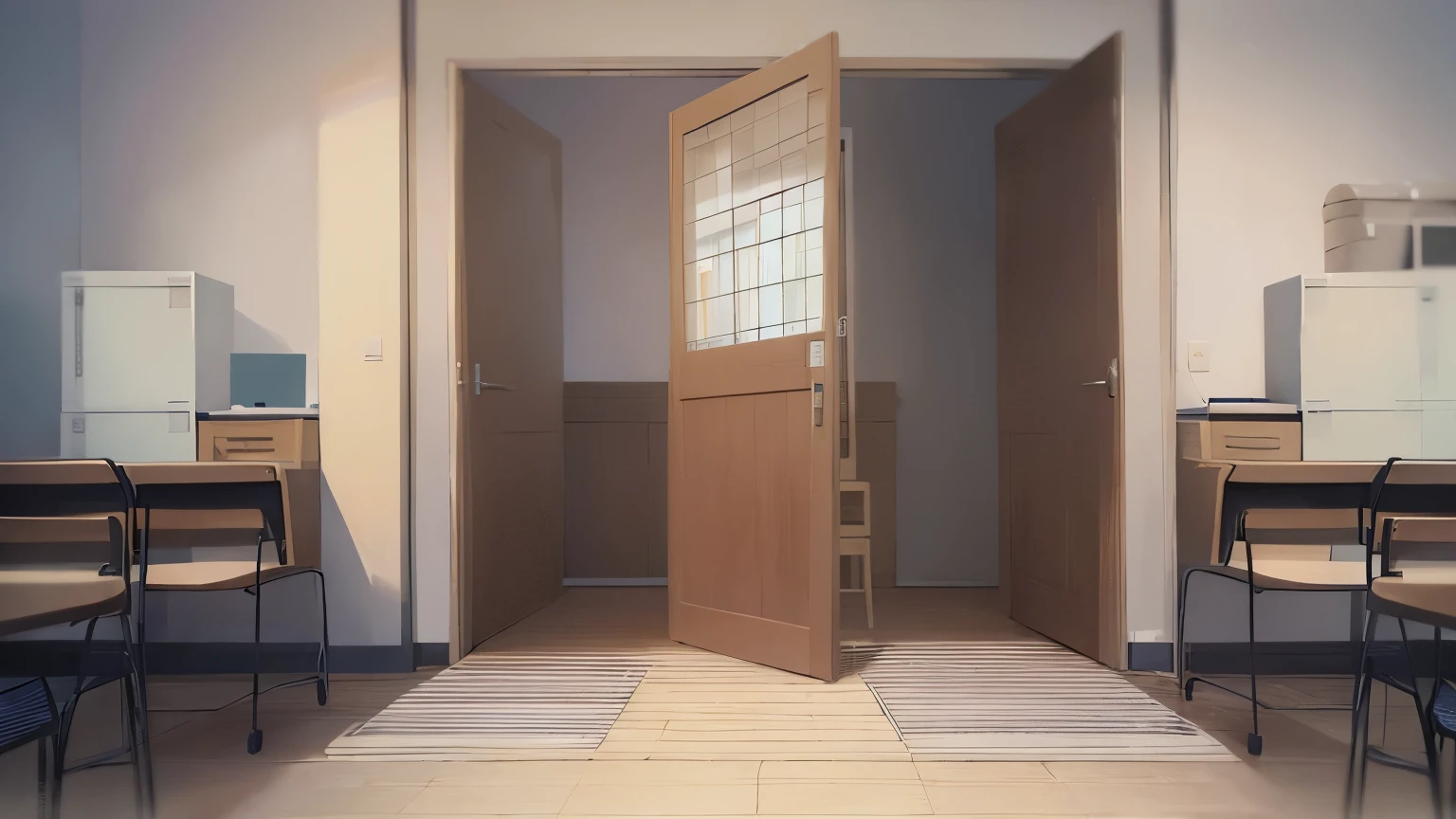 classroom、machine、Open door