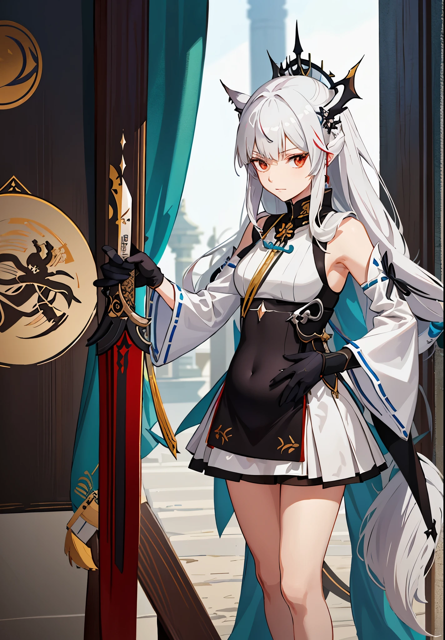 a woman in a dress holding a dagger and a dagger, video game character, from arknights, fox nobushi holding a dagger, hajime yatate, keqing from genshin impact, white haired deity, with small sword, ayaka genshin impact, female action anime girl, official character art, anime character, pregnant anime girl, fetus