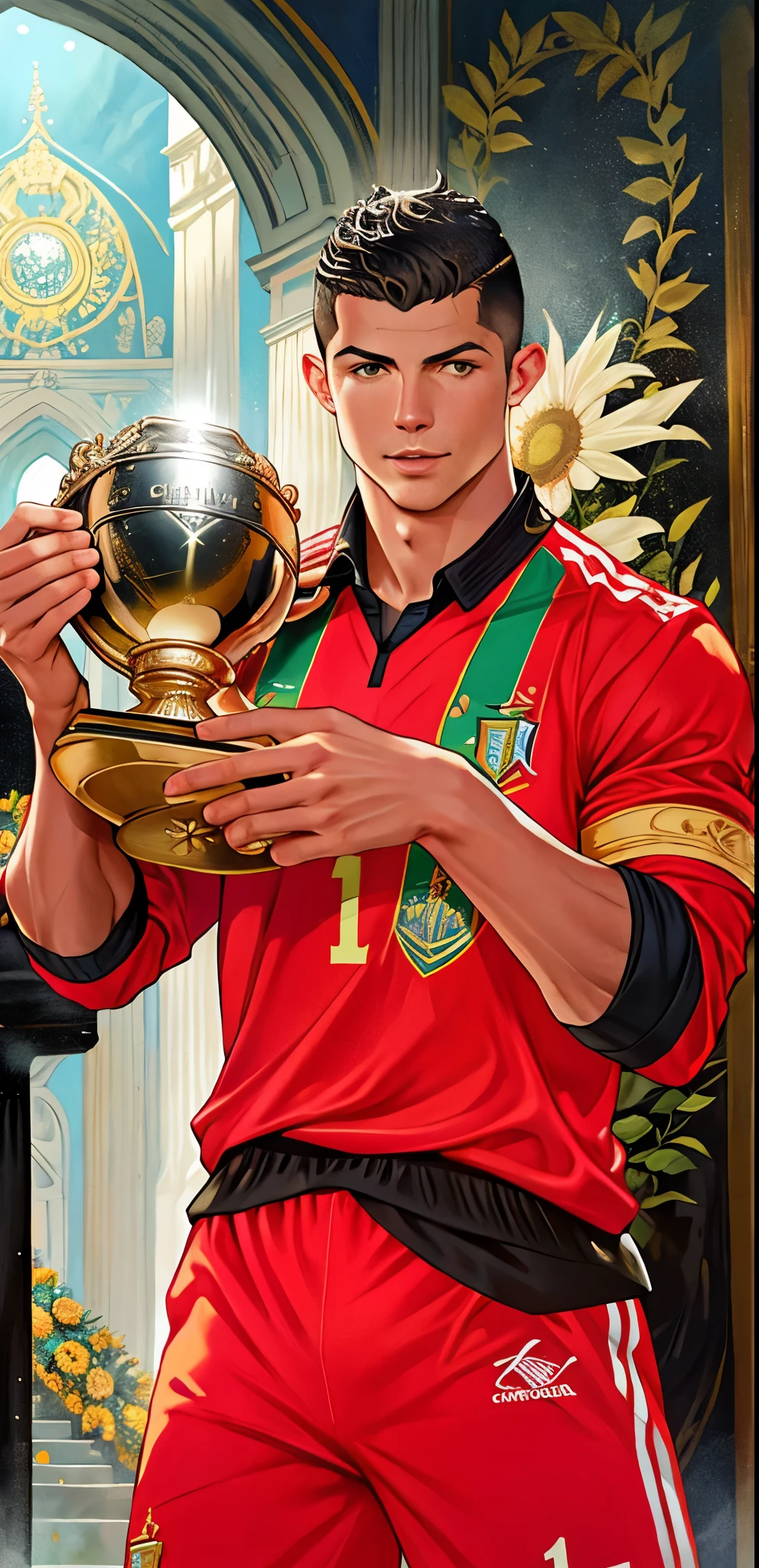 There's a man holding a trophy in his hands, o melhor de todos, cristiano ronaldo, ✏️🎨, portugal, 🚿🗝📝, holding the larry o'brien trophy, O jogador de futebol Cristiano Ronaldo, 🌻🎹🎼, inspirado em Ruud Janssen, Retrato de Cristiano Ronaldo, Anato Finnstark!!, fotografia esportiva