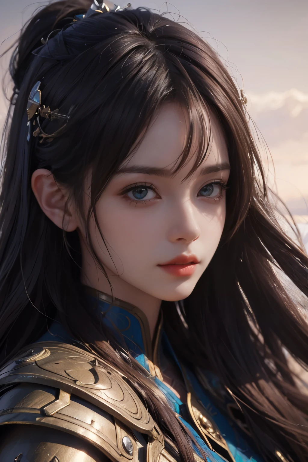 Game art，The best picture quality，Highest resolution，8K，(A bust photograph)，(Portrait)，(Head close-up:1.5)，(Rule of thirds)，Unreal Engine 5 rendering works， (The Girl of the Future)，(Female Warrior)， 
20岁少女，((Hunter))，An eye rich in detail，(Big breasts)，优雅高贵，冷漠，勇敢的，
（Medieval-style fur combat clothing，Glowing magic lines，Animal skin clothing with rich details），Medieval Lady Knight，Medieval ranger，
拍照姿势，简单背景，Movie lights，Ray tracing，Game CG，((3D Unreal Engine))，oc渲染反射纹