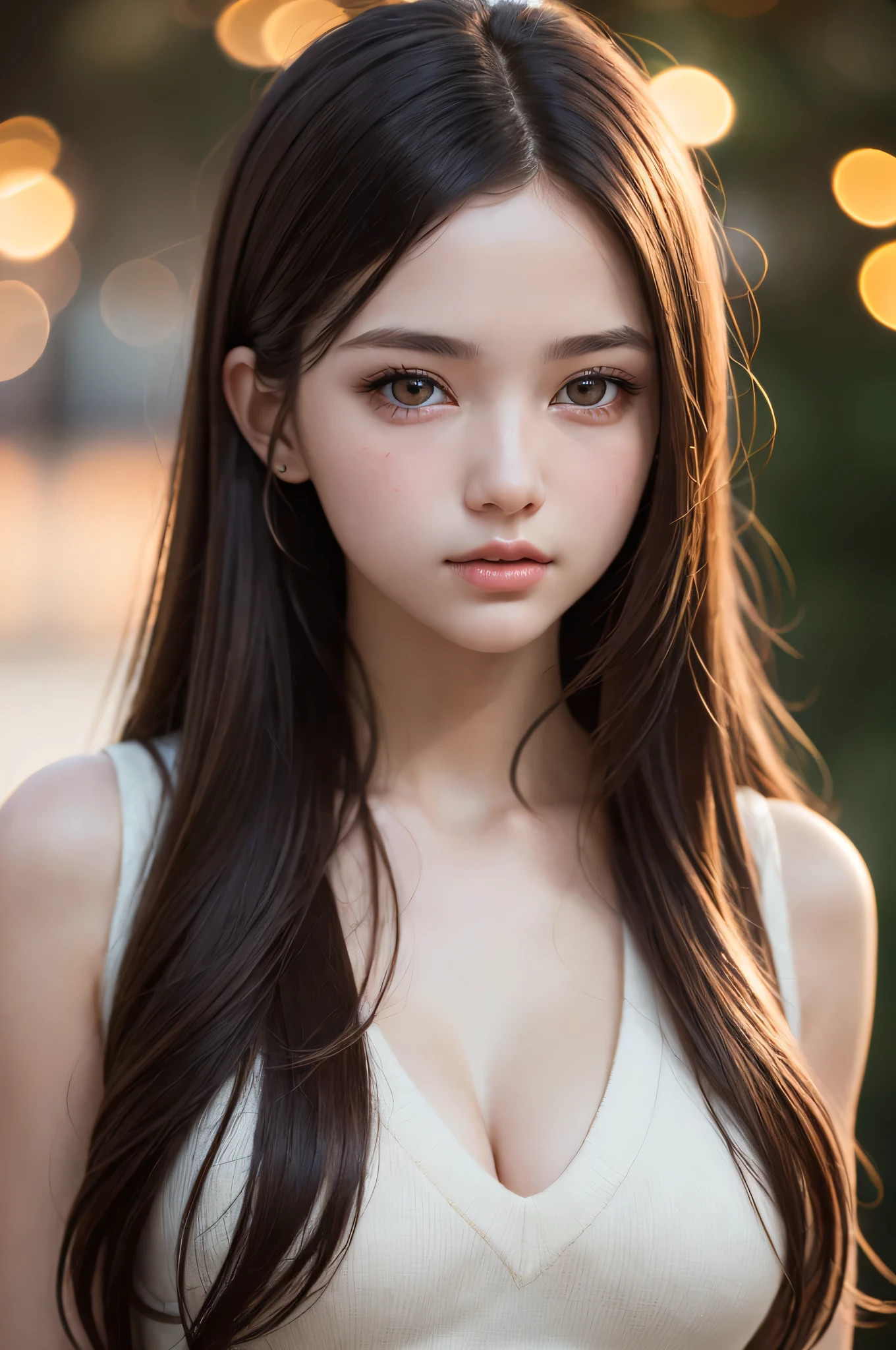 (best quality), (ultra-detailed), (llustration), (detailed light), (an extremely delicate and beautiful), ung girl, long hair, brown hair, brown eyes, model, best quality, extremely detailed CG unified 8k wallpaper, High-definition raw color photos, professional photograpy, (((Bokeh))), depth of fields,