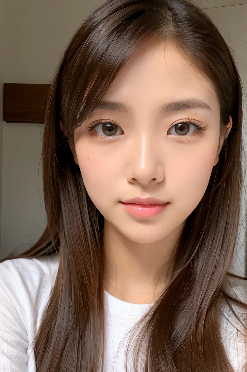 woman, super detailed face, droopy eyes, double eyelid, long hair、No bangs、clear eyes、sleeveless、Glossy skin, small head、whole body