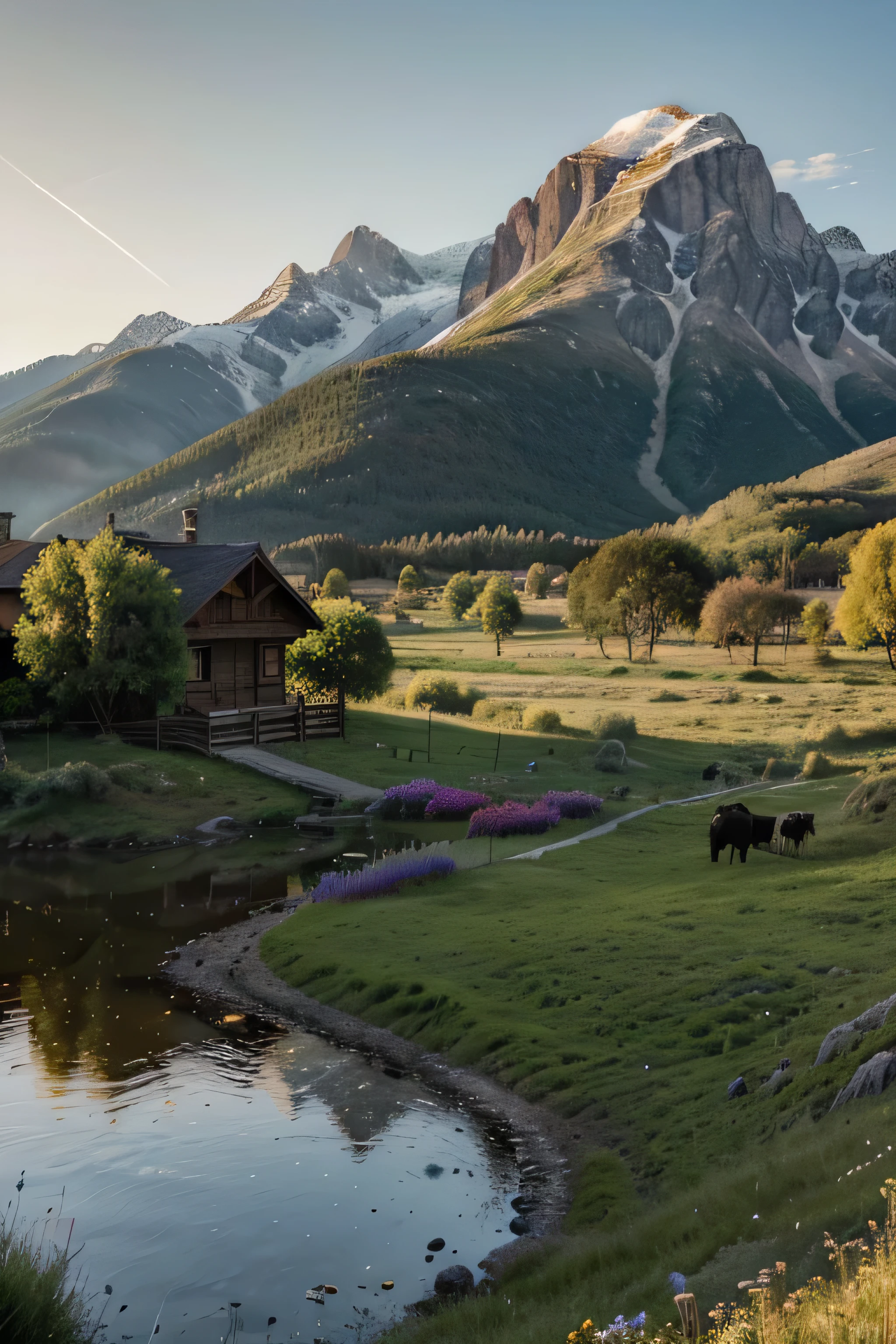 Mejor calidad,4k,8k,high resolution,obra maestra:1.2,ultra detallado,(Realista,photoRealista,photo-Realista:1.37),vivid colors,retratos,landscape
A beautiful landscape of Argentina with Colores vibrantes and exquisite details. The scene captures the essence of the country's stunning natural beauty.. The landscape is full of lush green fields., Rolling Hills, and majestic mountains in the background. The sky is painted with blue tones and scattered clouds.. Sunlight bathes the scene in a warm, golden glow., proyectando suaves sombras sobre el paisaje.
en primer plano, hay coloridas flores silvestres floreciendo, adding a touch of vitality to the composition. A winding river runs through the landscape., reflejando el paisaje circundante como un espejo. The river bank is lined with tall grasses and delicate trees., creating a feeling of serenity and tranquility.
As we explore further into the image, We observe a small wooden cabin located at the foot of the mountains.. The wooden exterior of the cabin blends harmoniously with the natural surroundings., adding to the rustic charm of the scene. El humo se eleva suavemente desde la chimenea, insinuando un acogedor fuego ardiendo en el interior.
En la distancia, We see a group of gauchos herding a herd of cattle through the vast fields of grass.. Sus coloridos ponchos y sombreros de ala ancha destacan sobre el paisaje., adding a touch of culture and tradition to the scene.. The gauchos guide the cattle with skillful precision., showing your deep connection to the earth.
The overall composition is filled with a sense of tranquility and harmony.. The combination of the impressive landscape., Colores vibrantes, and Realista details creates a mesmerizing and captivating artwork. This obra maestra captures the essence and spirit of Argentina, invitando a los espectadores a sumergirse en su belleza natural y su rica cultura..