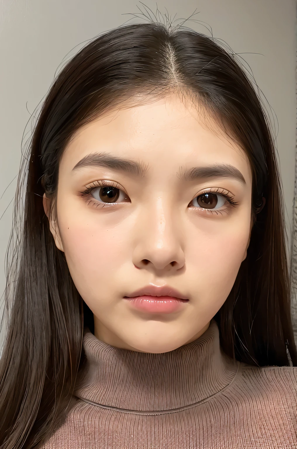 woman, cum on chest、super detailed face, droopy eyes, double eyelid, No bangs、clear eyes、Glossy skin, small head、knit sweater、