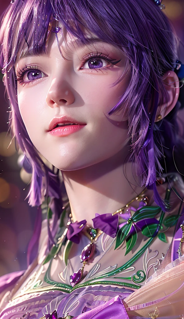 Close-up of a person in purple costume and purple hair, seductive princess knight, beautiful woman with violet skin, giggling character, super detailed fantasy character, Yunling, full body fairy, Hirase Jinyao, beautiful and elegant queen, portrait of the queen, beautiful woman with gorgeous robes, ((delicate and beautiful facial features)), ((perfect face))