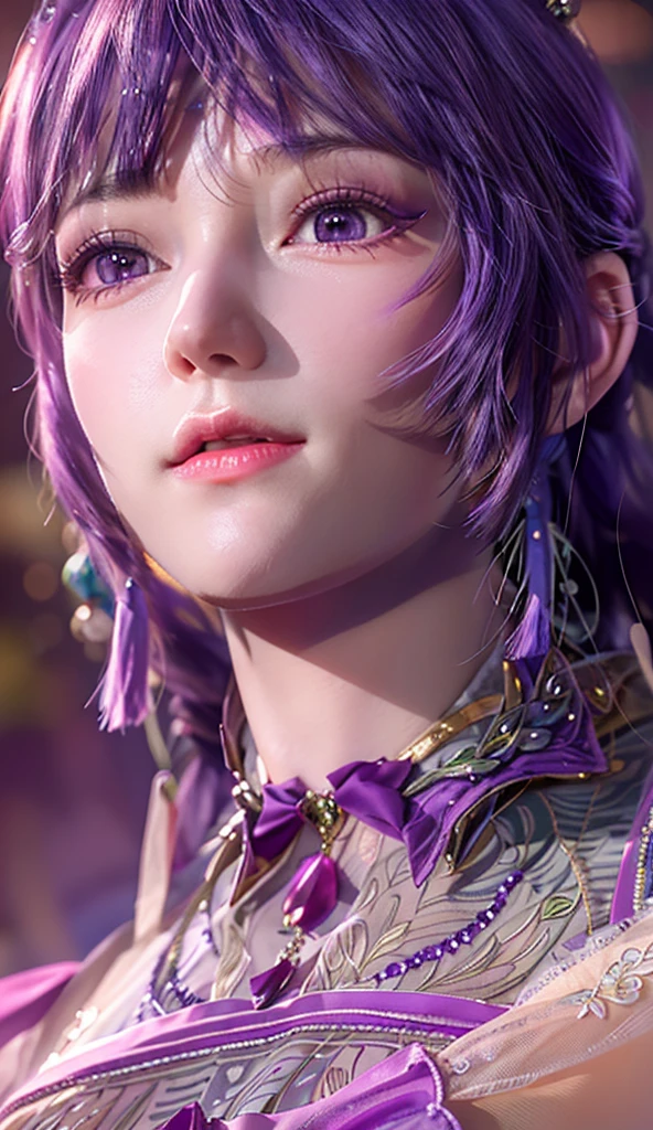 Close-up of a person in purple costume and purple hair, seductive princess knight, beautiful woman with violet skin, giggling character, super detailed fantasy character, Yunling, full body fairy, Hirase Jinyao, beautiful and elegant queen, portrait of the queen, beautiful woman with gorgeous robes, ((delicate and beautiful facial features)), ((perfect face))