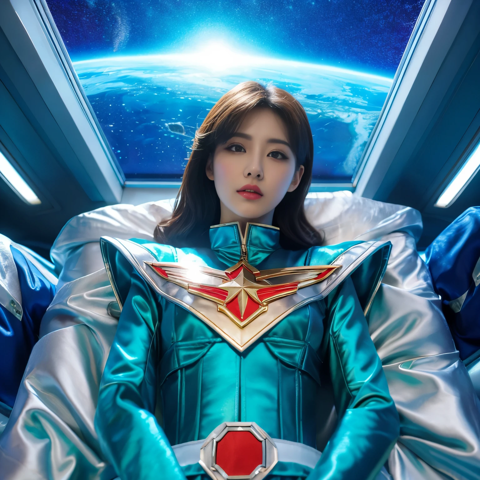 best image quality、Super high resolution、(realism:1.4)、Korean beauty star、The most beautiful KPOP star、face、Horny Korean makeup、erotic expression、A body that makes you want to touch it、Erotic photos、Realistic satin fabric texture、Costume made of stretch satin fabric that is smooth to the touch、The drape of the curved part of the satin fabric、Strong luster of costume、costume quality、8K photo quality、Costume made of high-quality satin fabric with high density、Super-class battle leather cloak with a smooth texture、Super Sentai Women's Heroine Suit、Super-class battleship shiny costumes、Texture of costumes that satin fetishists respond to、Thin, glossy stretch satin fabric、