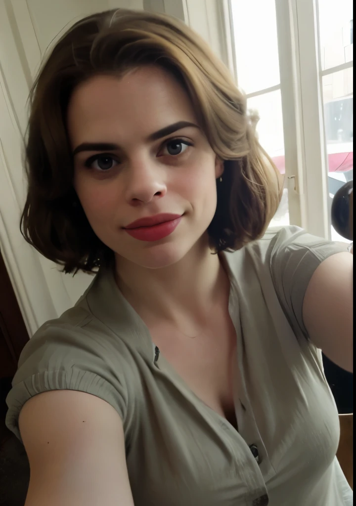 Selfie of cute young Hayley Atwell, Shooting with your iPhone's camera