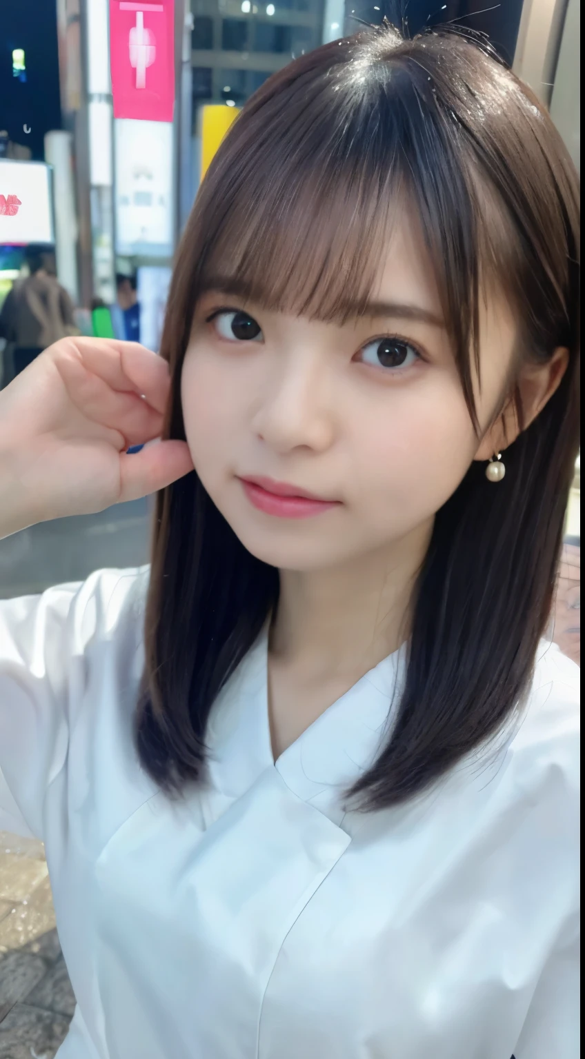 mix 4, (8K, Raw photo, best image quality, masterpiece: 1.45), (realistic, Photoreal: 1.37), one girl, cute, cityscape, night, rain, Wet, professional lighting, photon mapping, radio city, Physically based rendering, gradient black hair, gray hair, short curly hair, Handsome, with a girl, (((Randomly generated plain clothes))), highest quality photos, High resolution, 1080P, (clear face), (Detailed facial description), (detailed description of hands), (masterpiece), (Detailed CG)、extreme light and shadow、messy hair、master work、Rich details、(detailed facial features)、(highest quality photos)、(Masseter muscle part)、(detailed eye)、look in front of you、thin clavicle、((slender and big))、((Office Looksuit)))、((cute服))、((Shinjuku ward))、(I'll turn around)、(((first round)))、earrings、big smile、Draw the whole body from the knees、