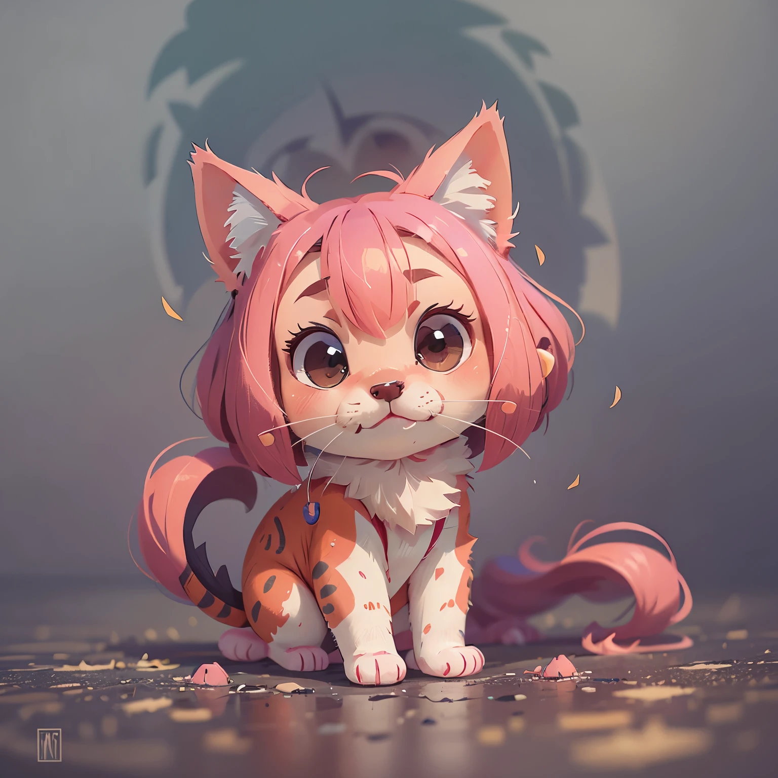 Little, Cat, cute, pink cat princess, big badejo, whole body, masterpiece, 3D rendering, highest quality, lots of details, (plain background), vinyl toy figurines